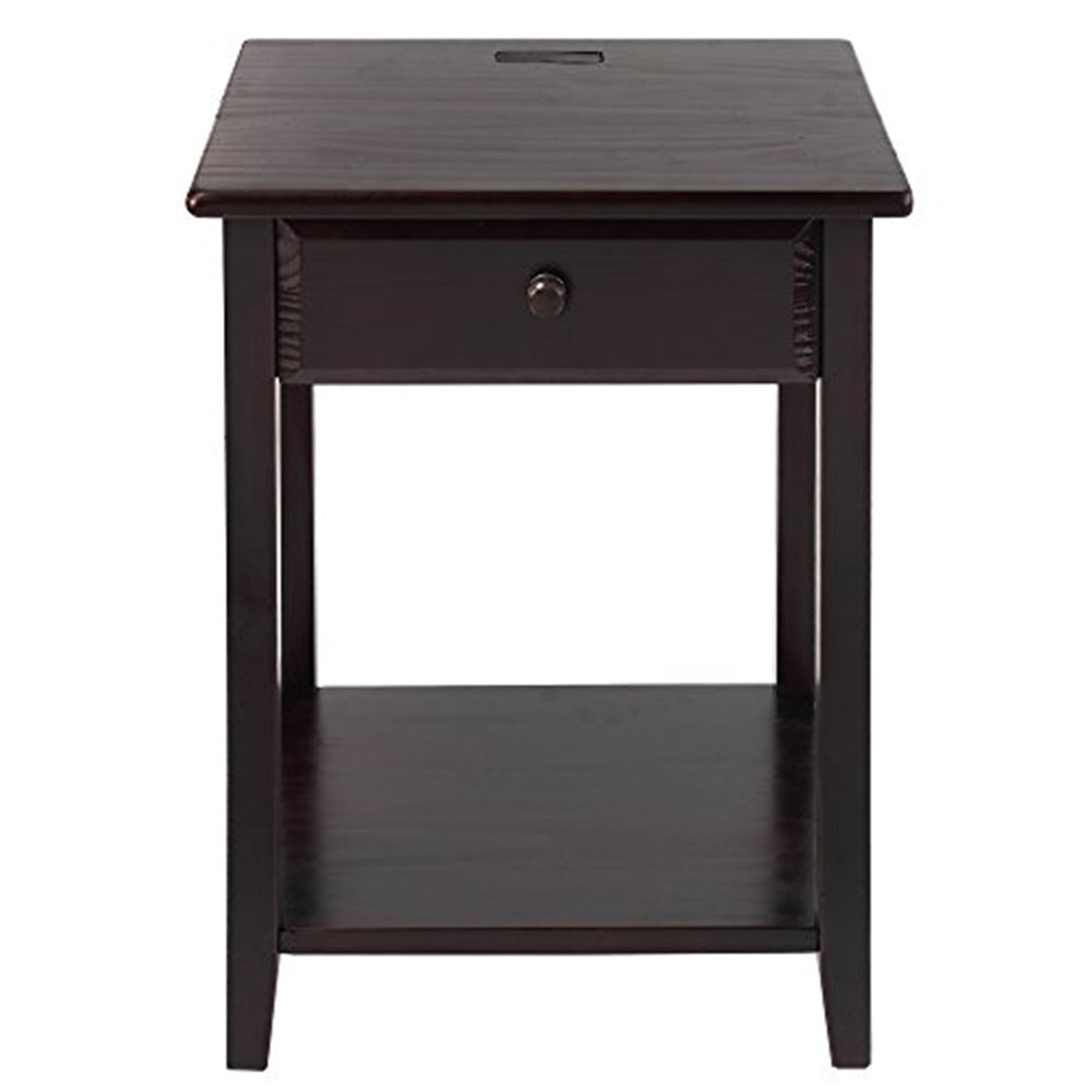 Casual Home Night Owl Sleek Solid Wood Bedroom Nightstand with Included Discrete 4 port USB Port Station