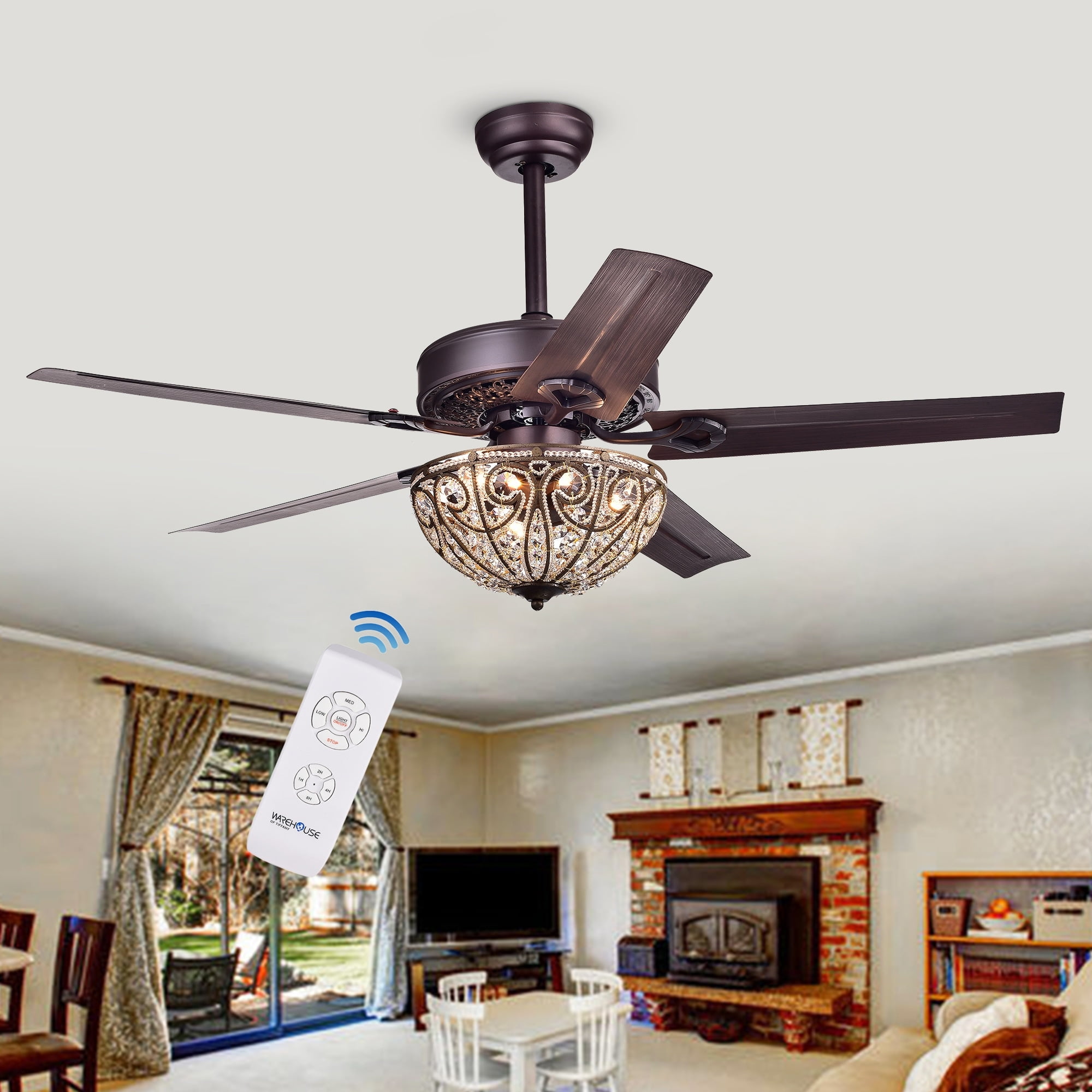 Catalina Bronze-finished 5-blade, 48-inch Crystal Ceiling Fan with Remote