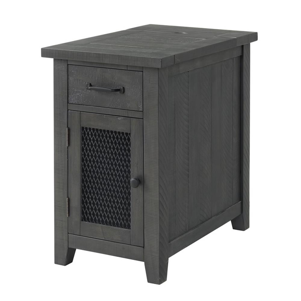 Chairside Table with 1 Drawer and 1 Wire Door, Gray- Saltoro Sherpi