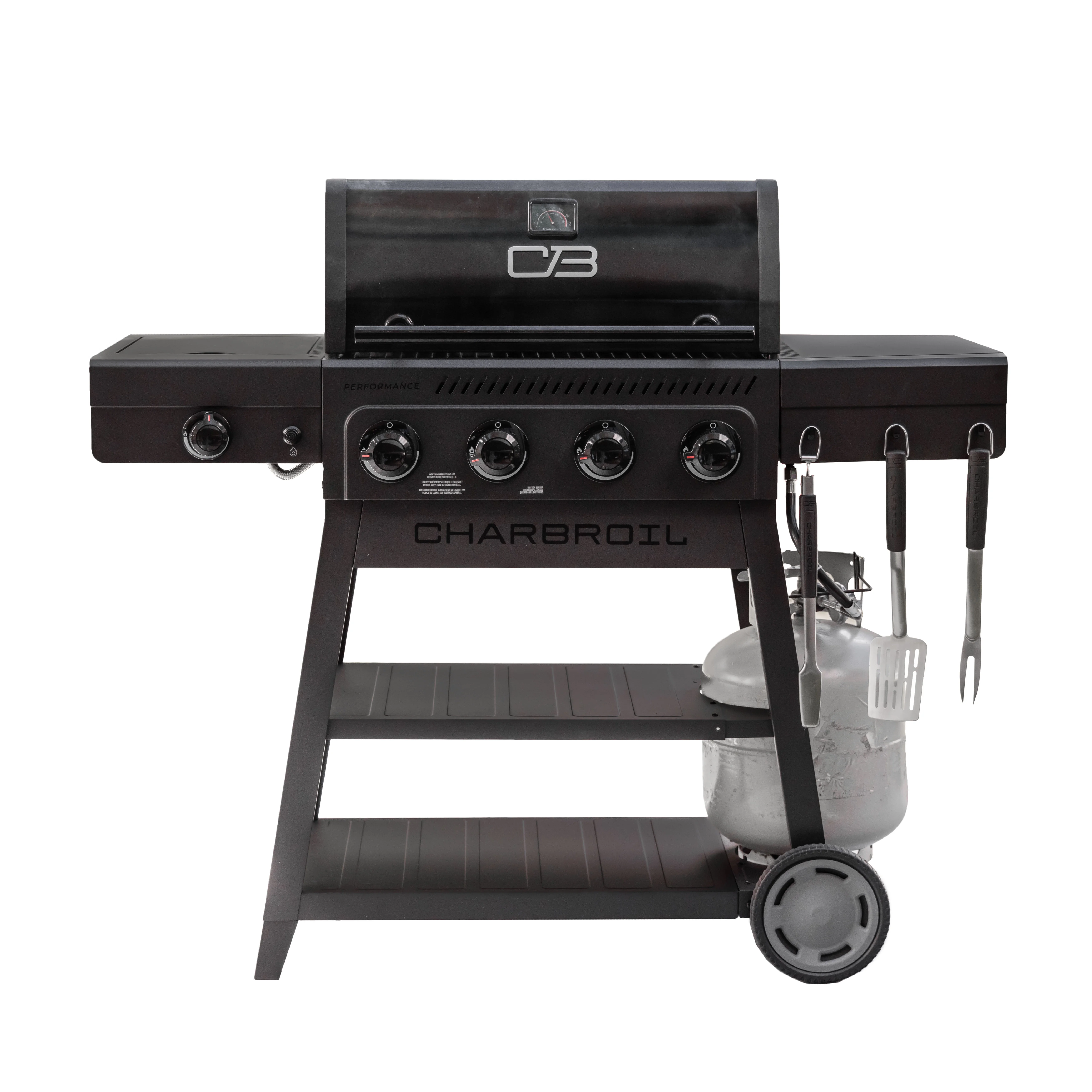 Charbroil Gas Grill, Performance Series FlavorMax 4 Burner Grill with Side Burner, Black