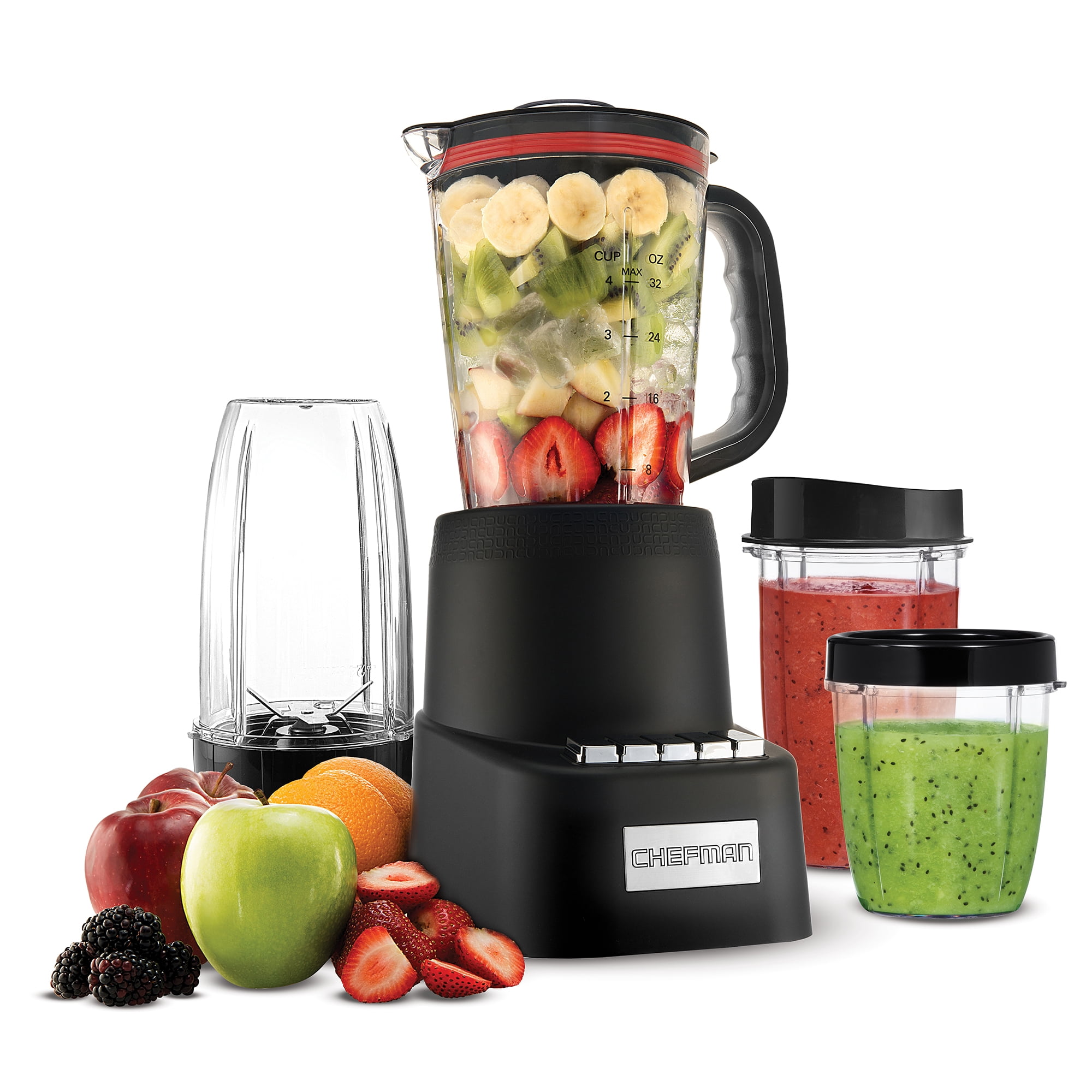 Chefman Countertop + Travel Dynamic Blender, 32 oz. Capacity, 12-Piece Set, Black