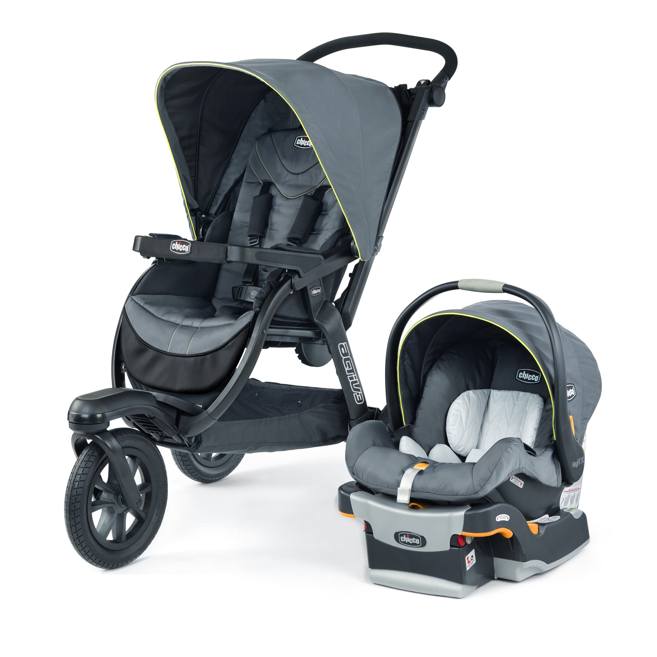 Chicco Activ3 Jogging Travel System Stroller with KeyFit 30 Infant Car Seat - Solar (Grey), New