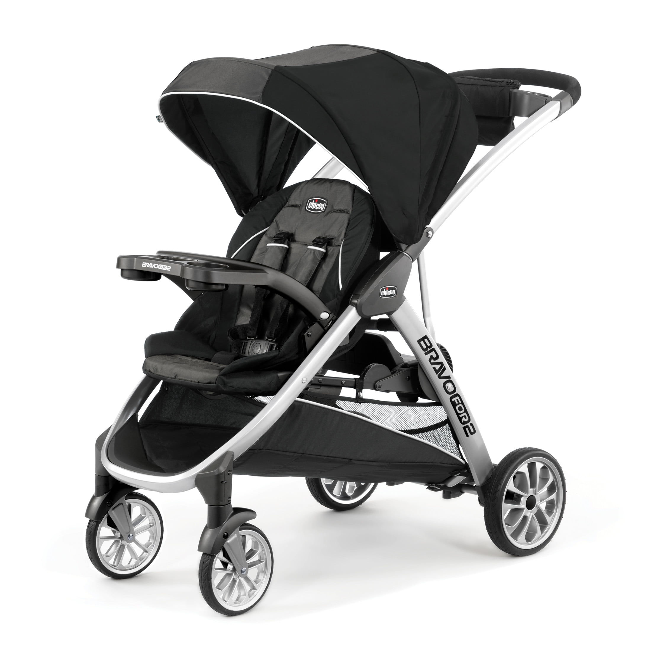 Chicco BravoFor2 Standing/Sitting Double Stroller - Iron (Black/Grey), New