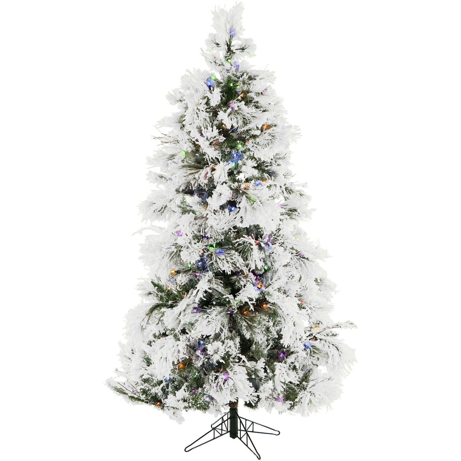 Christmas Time 6.5-ft Frosted Fir Snowy Artificial Christmas Tree, 450 Multi-Color LED String Lights