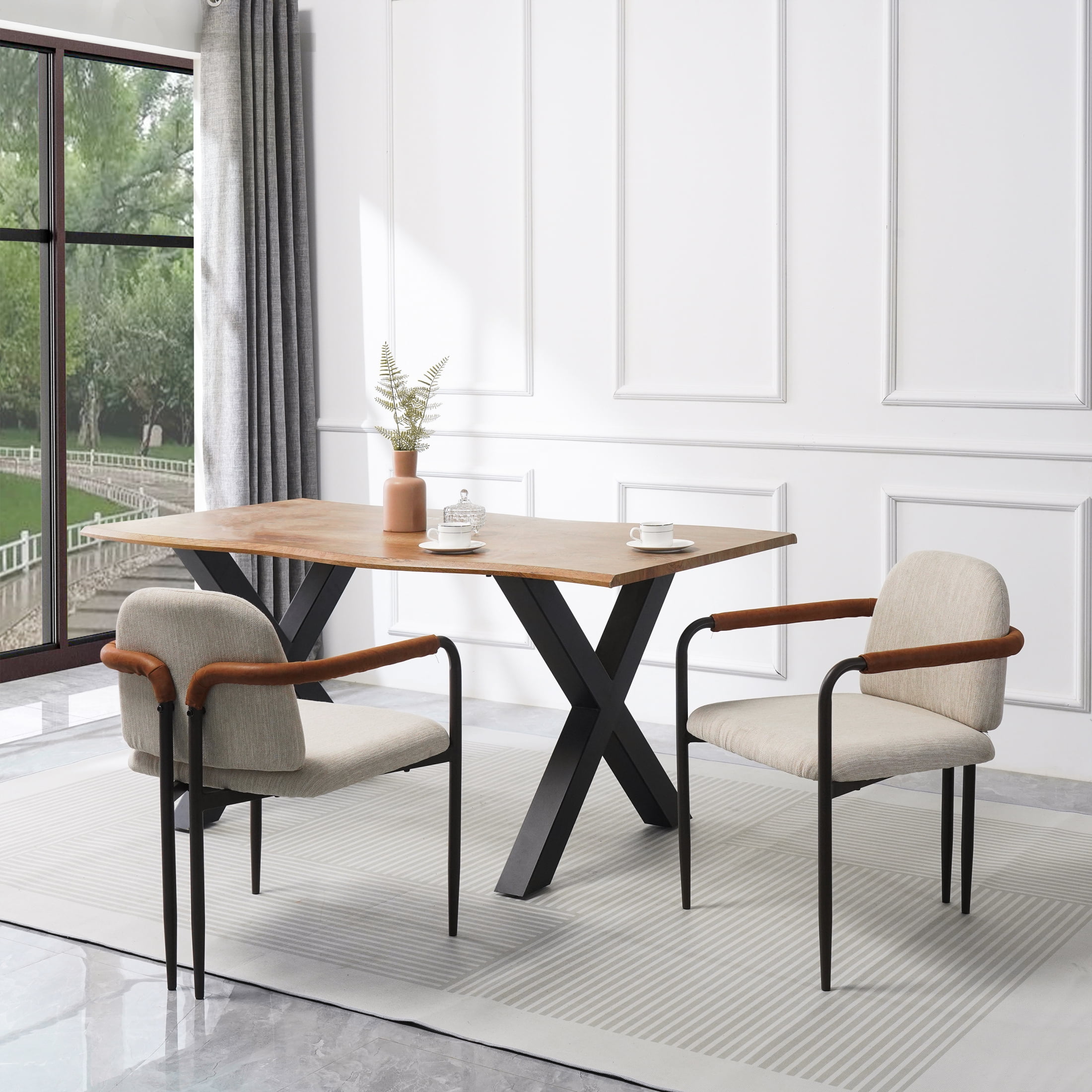 Christopher Knight Home Modern Beige Upholstered Dining Chairs with Iron Frame and Gold Trim, Set of 2