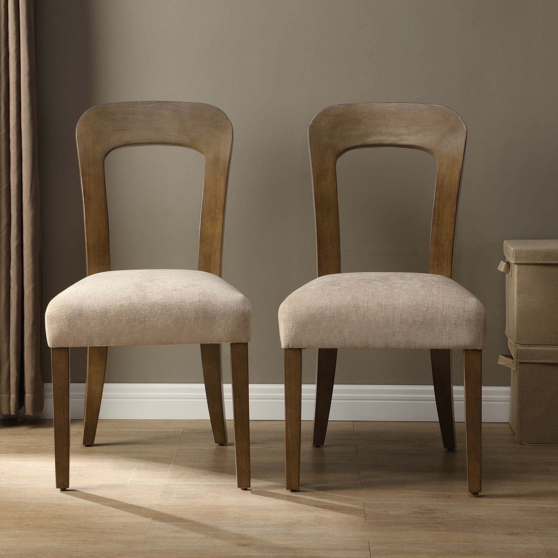 Christopher Knight Home Modern Chenille Dining Chairs, Solid Wood, Beige, Set of 2