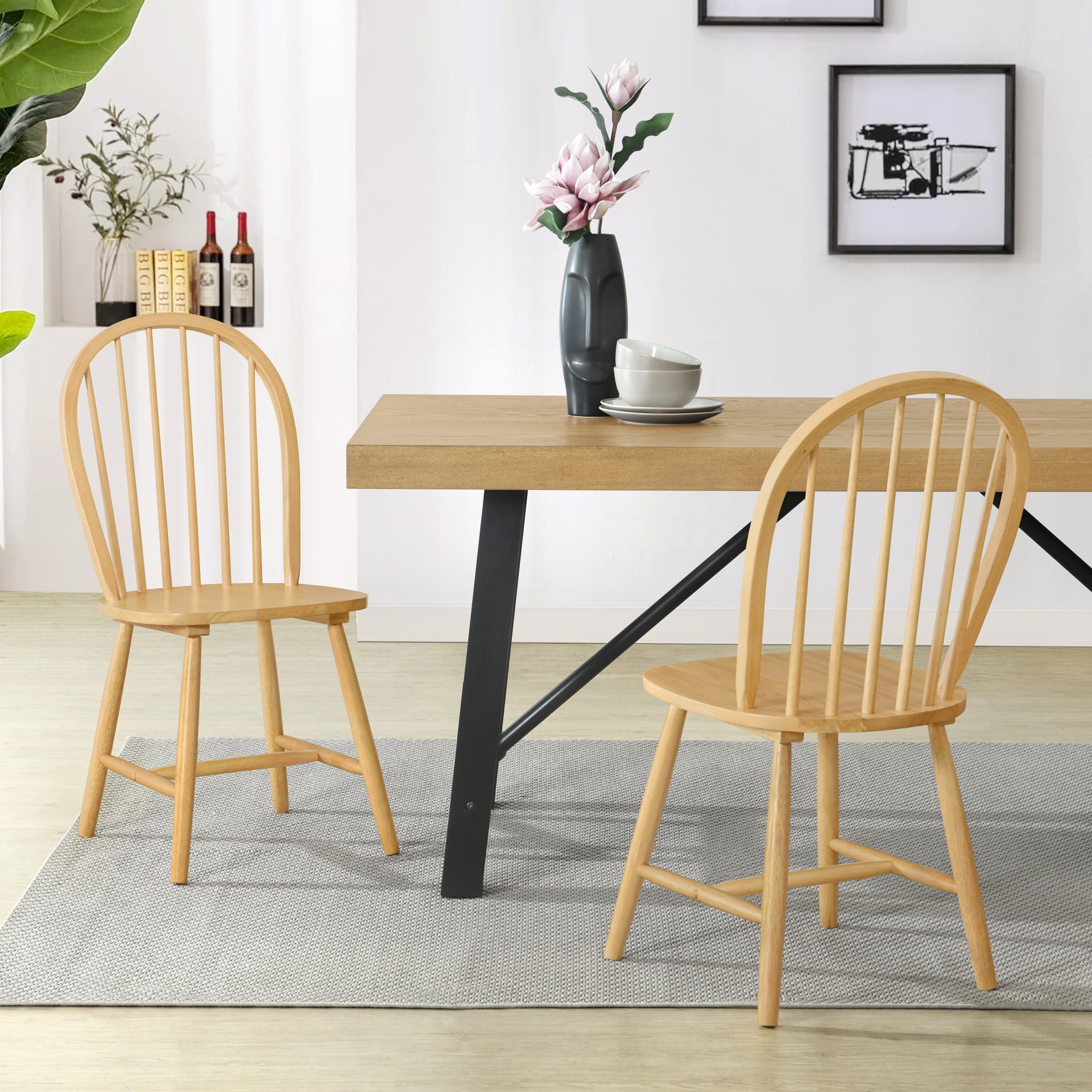 Christopher Knight Home Rustic Dining Chairs with Slatted Backs, Solid Wood Frame, Natural, Set of 2