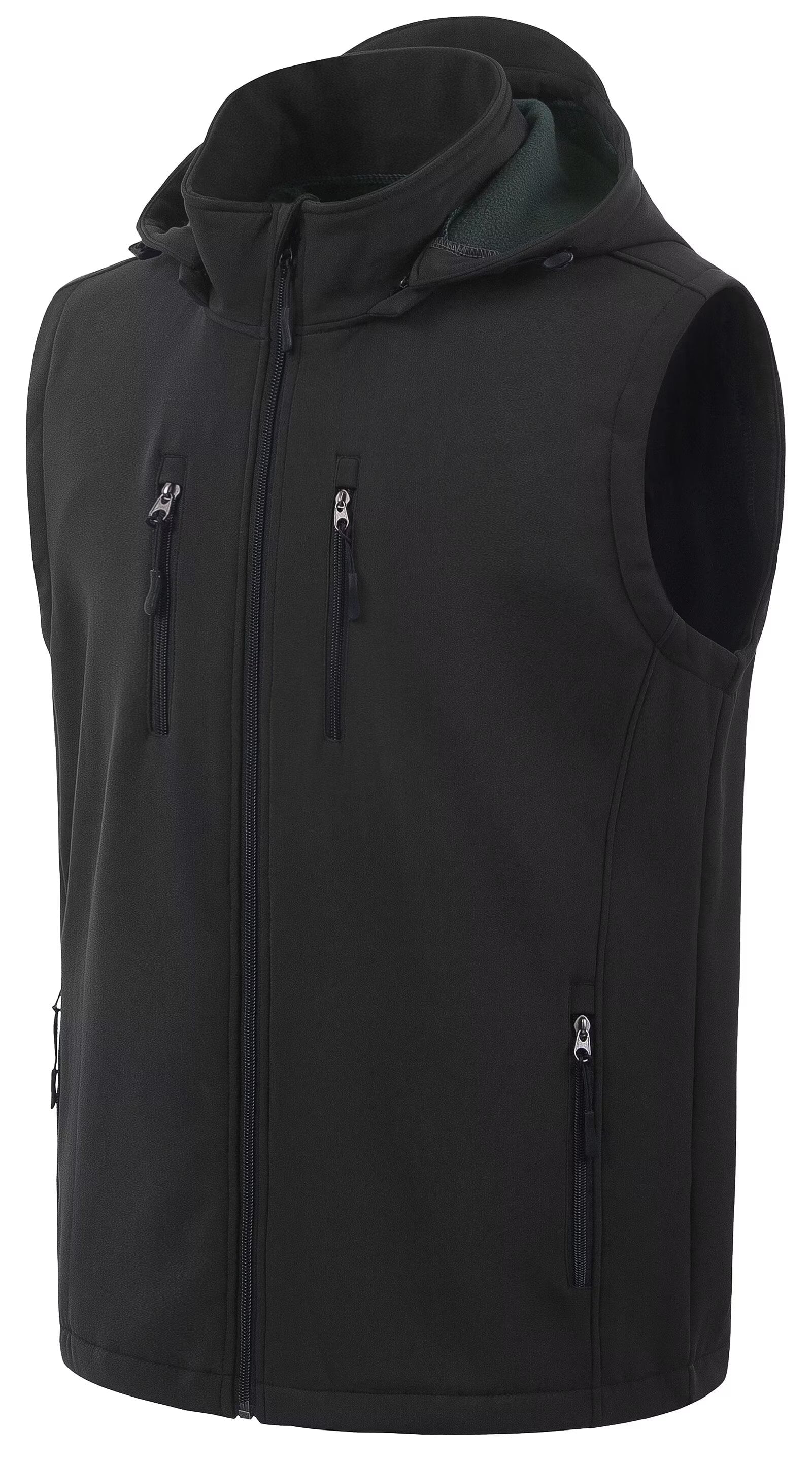 Chrisuno Men's Full-Zip Soft Fleece Hooded Vests Outerwear Golf Vest Fishing Utility Vest Photo Vest Travel Safari Vest Grey 3XL