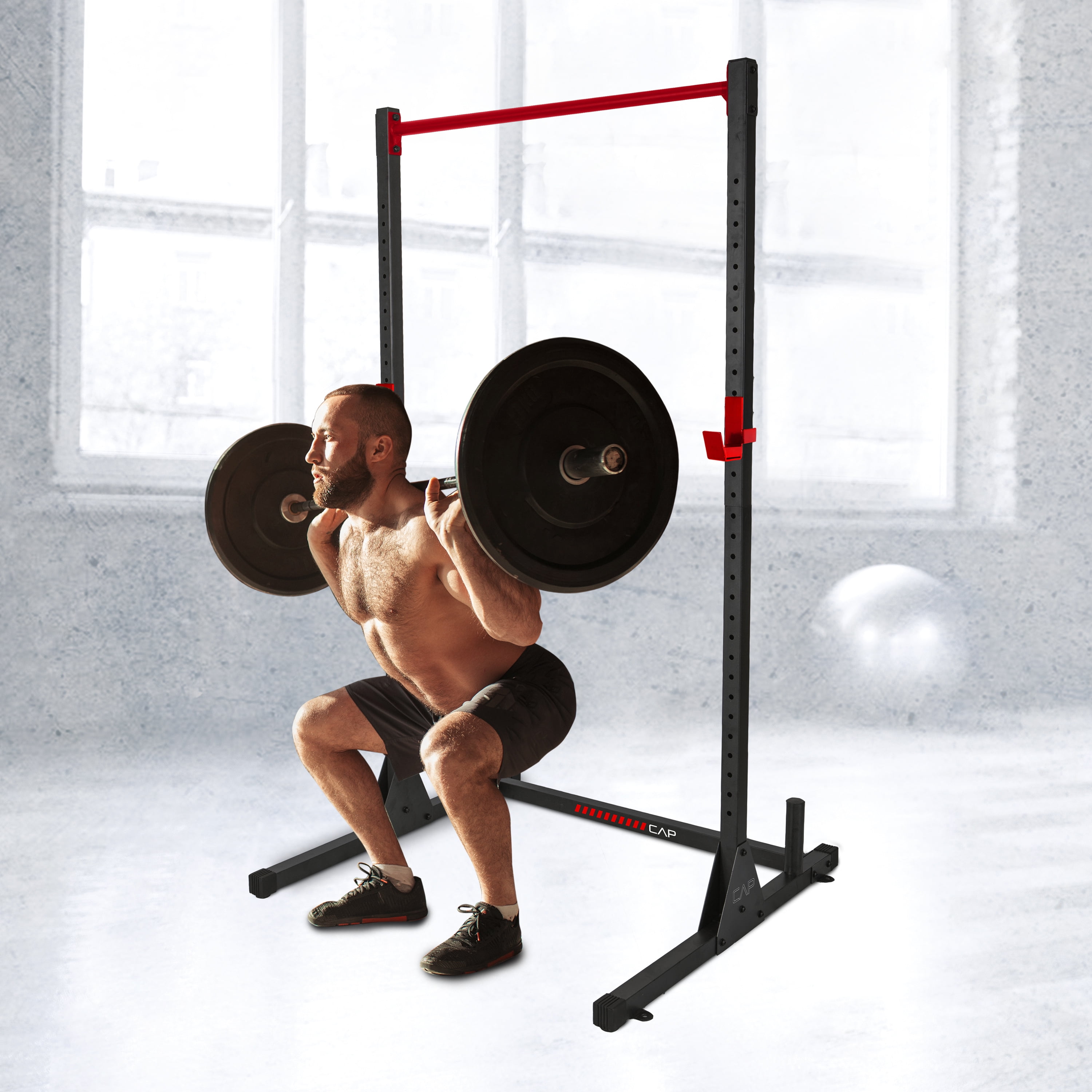 CAP Barbell MultiFunctional Power and Squat Rack with CAP Olympic 110lb Weight Set