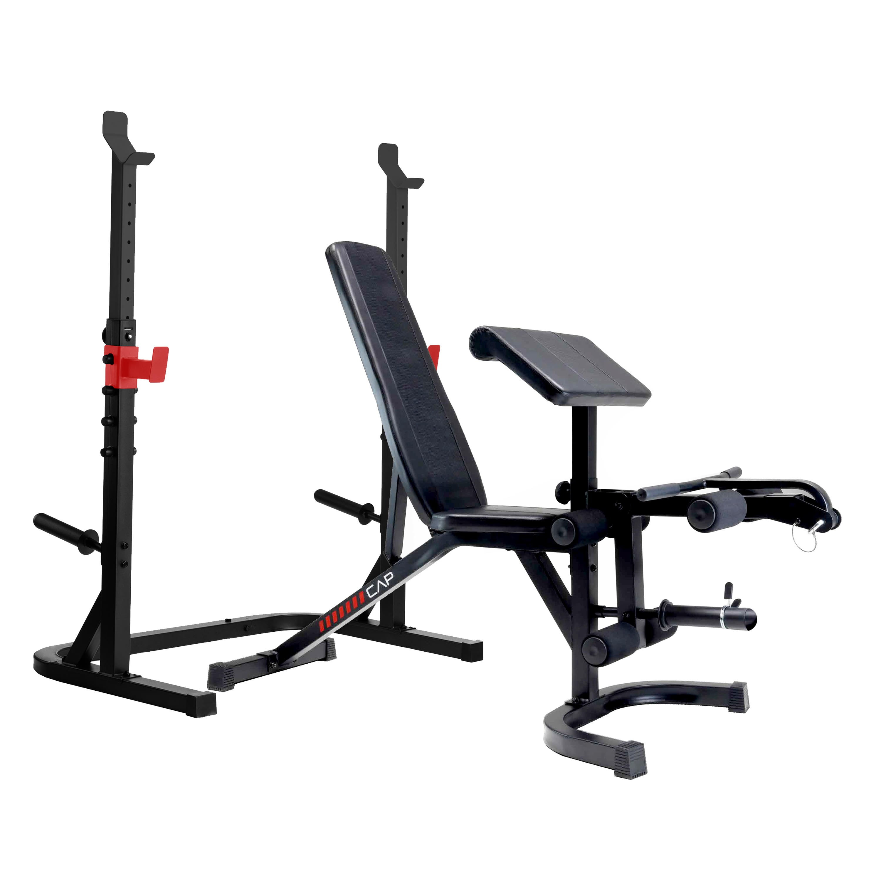 CAP Deluxe Adjustable Utility Weight Bench with Curl Attachment w/ Adjustable Olympic Squat Rack
