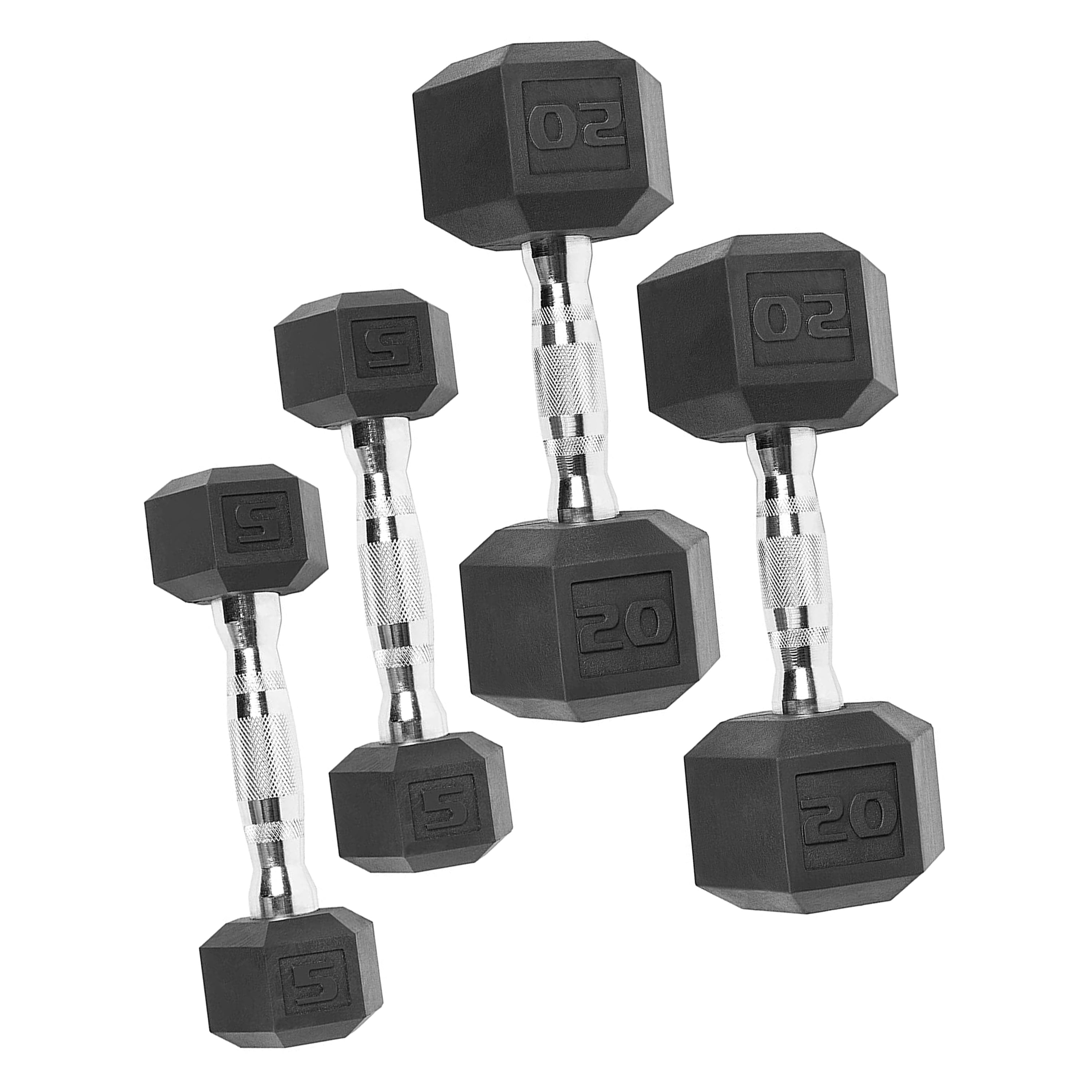 CAP 50 lb Rubber Hex Dumbbell Weight Set, Includes 2 x 5lb, 2 x 20lb Dumbbells