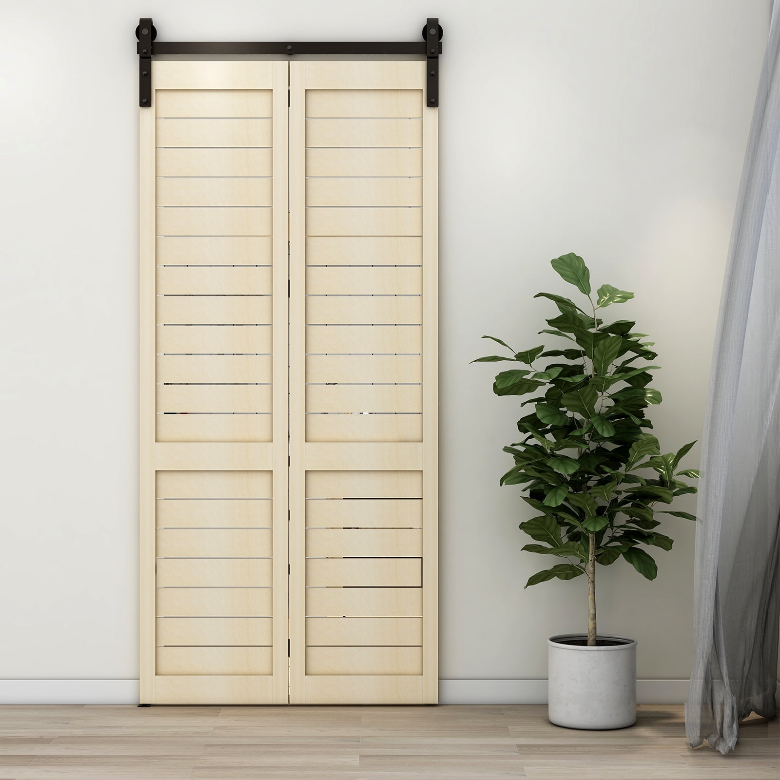 CCJH 3FT/36in Bi-Folding Barn Door Hardware Sliding Track kit Heavy Duty for 2 Doors (No Wood Door，Hardware Only)