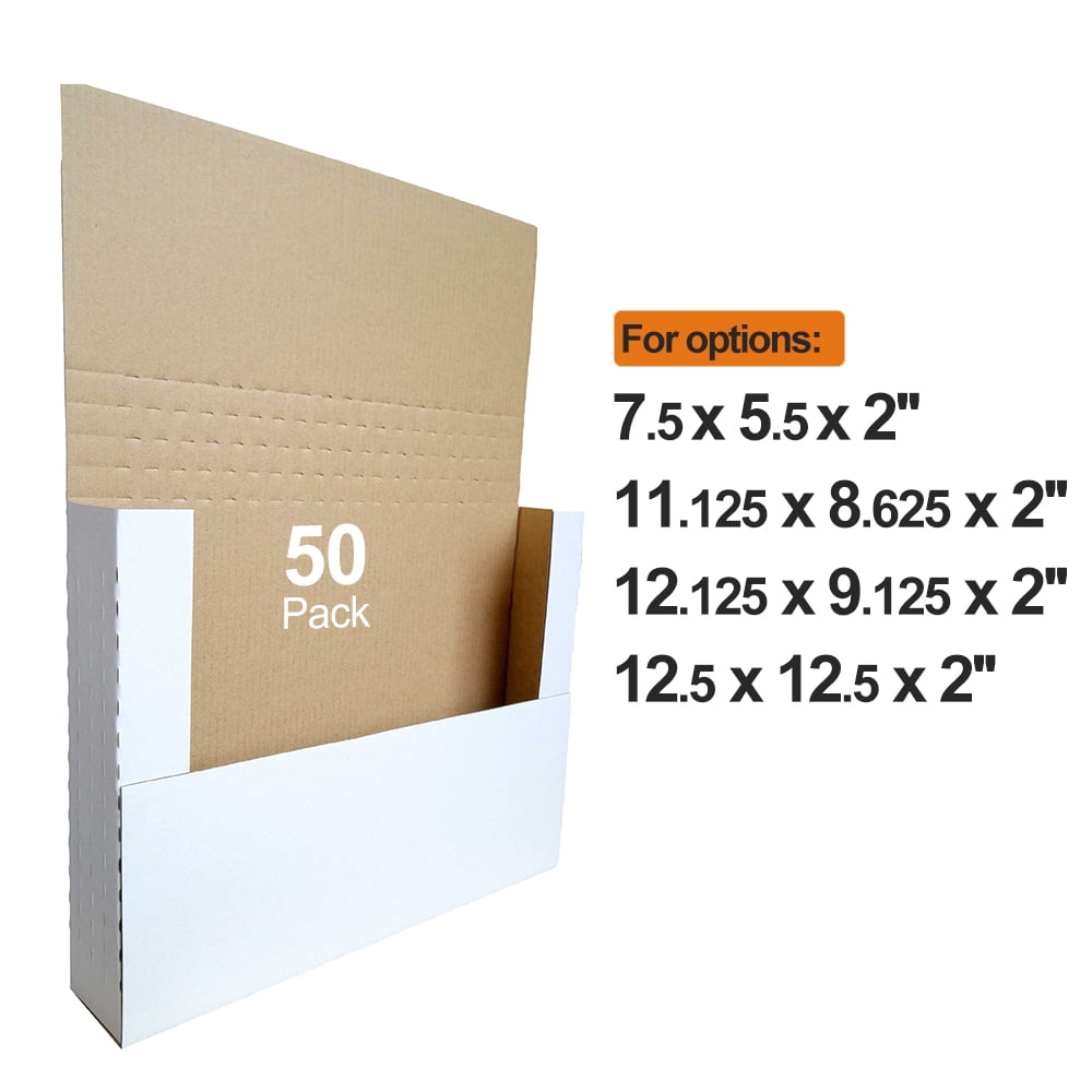 CH-BOX 50 Pack Letter-Size Corrugated Easy-Fold Box Mailer, Height Adjustable, 11 1/8" x 8 5/8" x 1/2 to 2", White