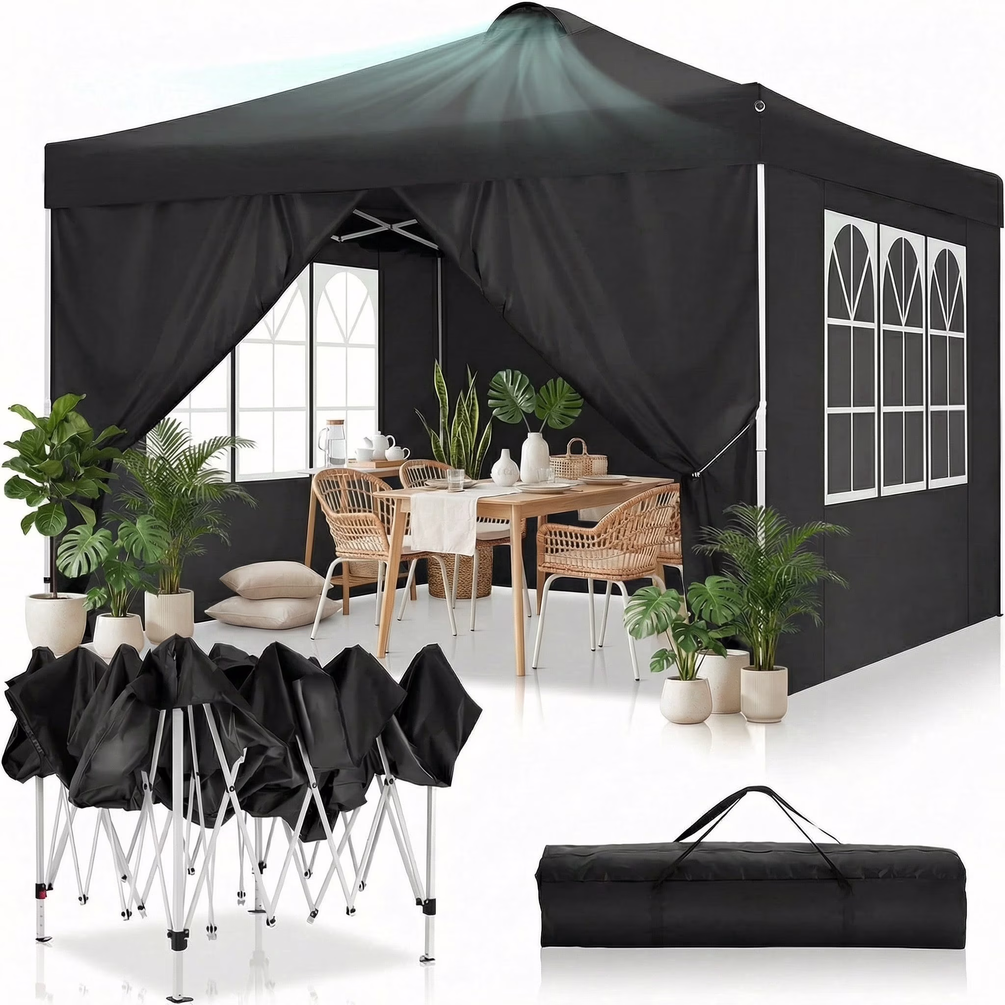 COBIZI 10x10 EZ Pop up Canopy Gazebo with Sidewalls,Pop up Canopy Tent Instant Shelter for Outdoor Party Camping Backyard Beach with Air Vent ,Carry Bag,Stakes,Ropes,Black