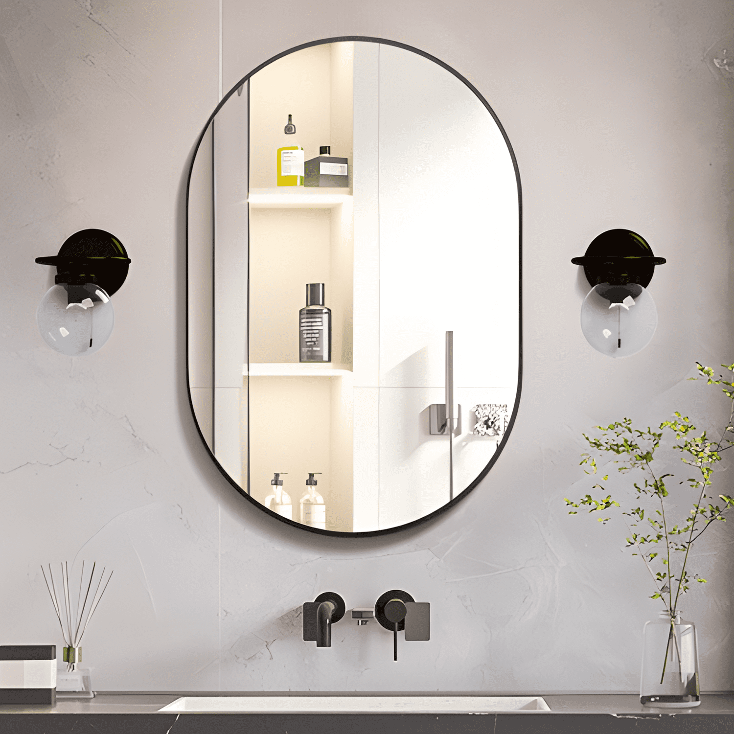 CONGUILIAO Oval Black Bathroom Mirror 20"x30" Oval Bathroom Vanity Mirrors Wall Mirror for Bathroom Metal Frame 30 inch mirror