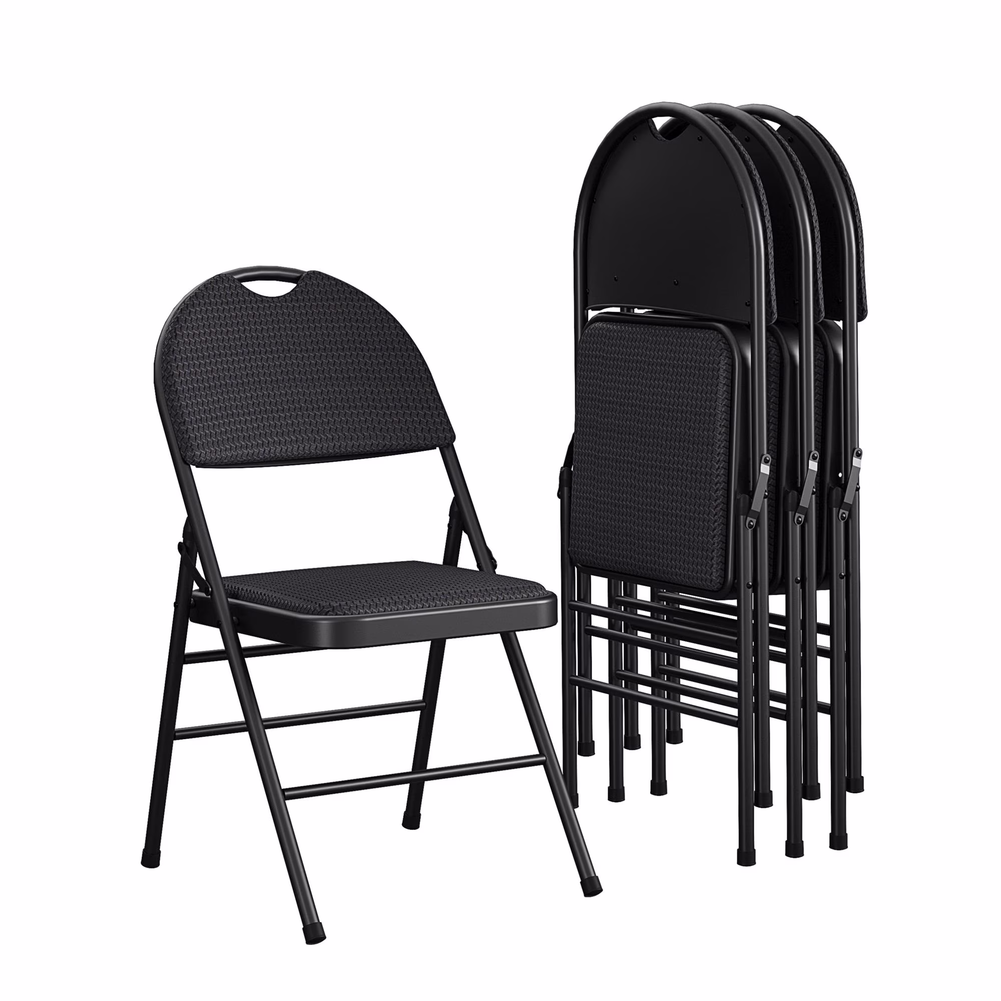COSCO Commercial XL Comfort Fabric Padded Metal Folding Chair, Triple Braced, Black, 4-Pack
