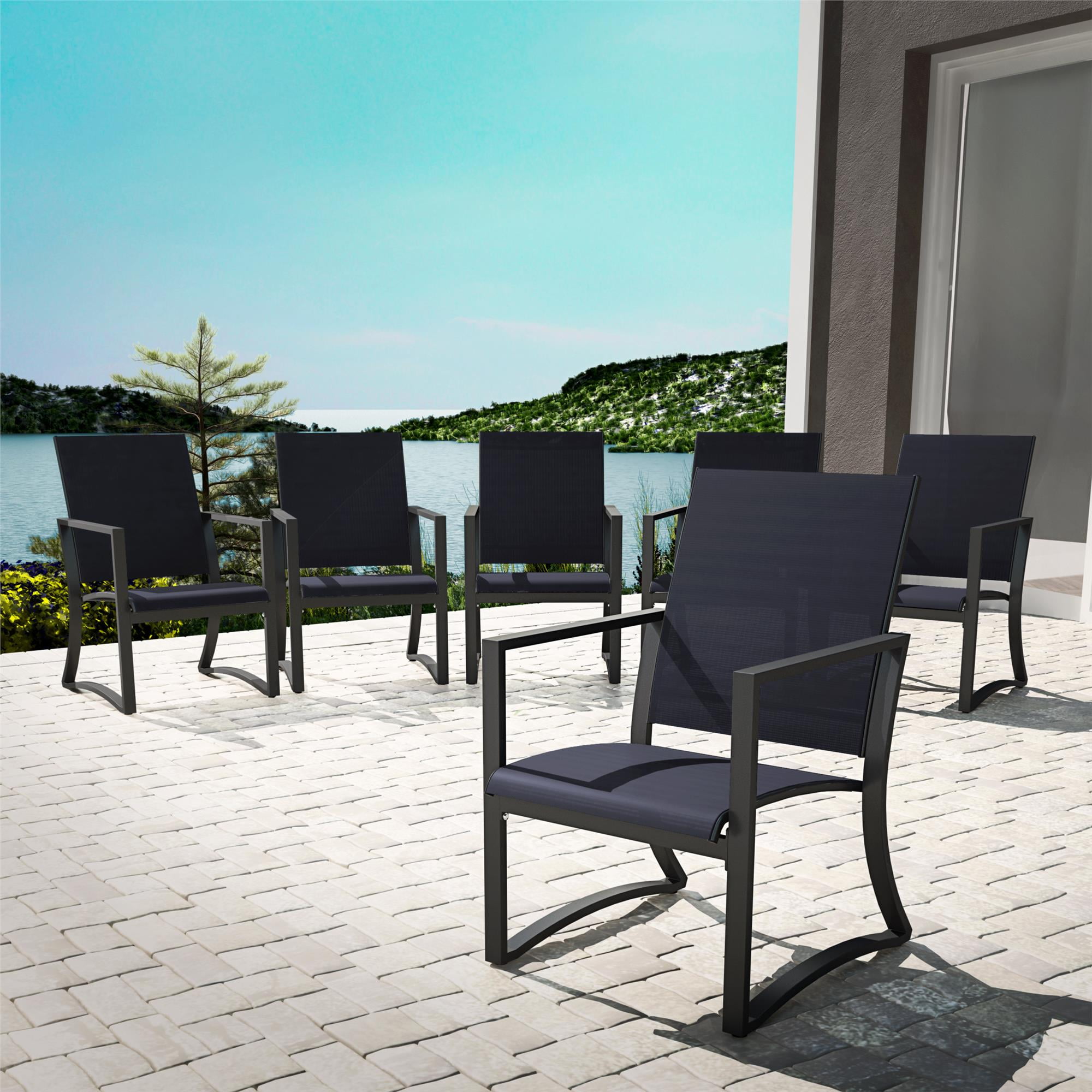COSCO Outdoor Furniture, Patio Dining Chairs, 6 pack, Steel, Navy Sling