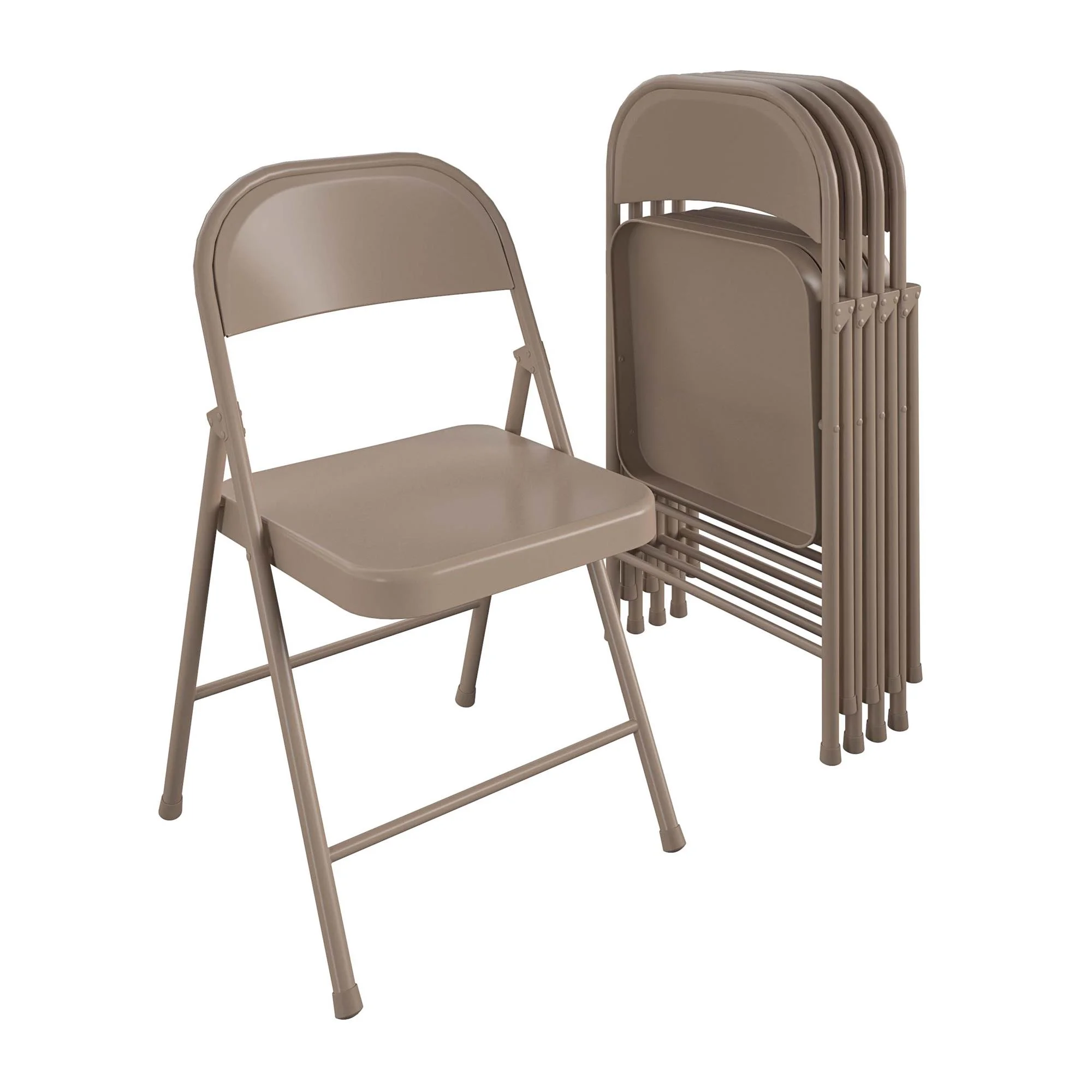 COSCO SmartFold All-Steel Folding Chair, 4-Pack, Antique Linen