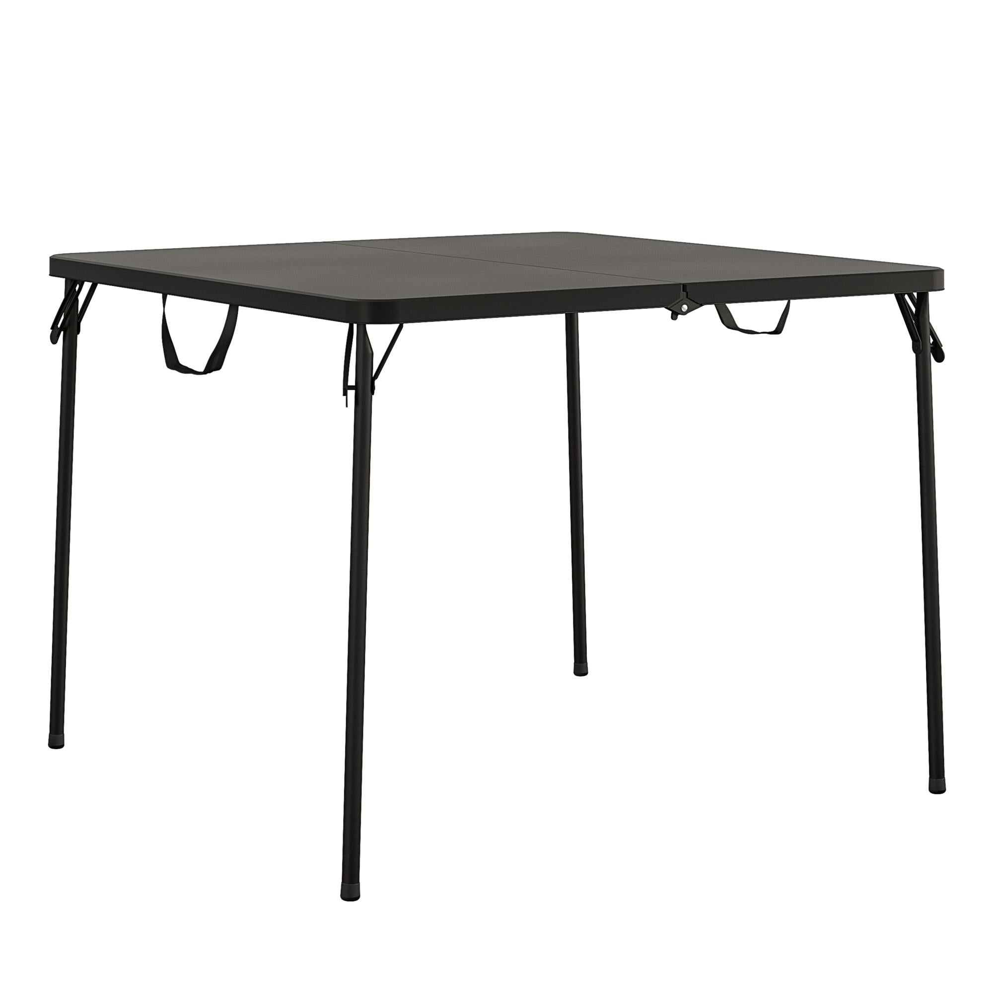 COSCO 38.5" Square Fold-in-Half Card Table with Handle, Wheelchair Accessible, Black