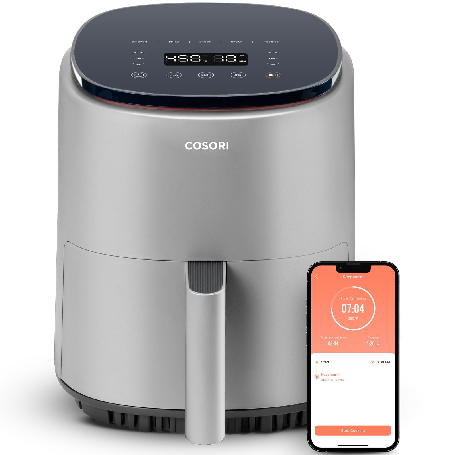 COSORI Smart Air Fryer, Lite 4-Quart Compact 7-in-1 Oven, Preheat and Keep Warm, Voice Control, Dishwasher-Safe, Light Gray