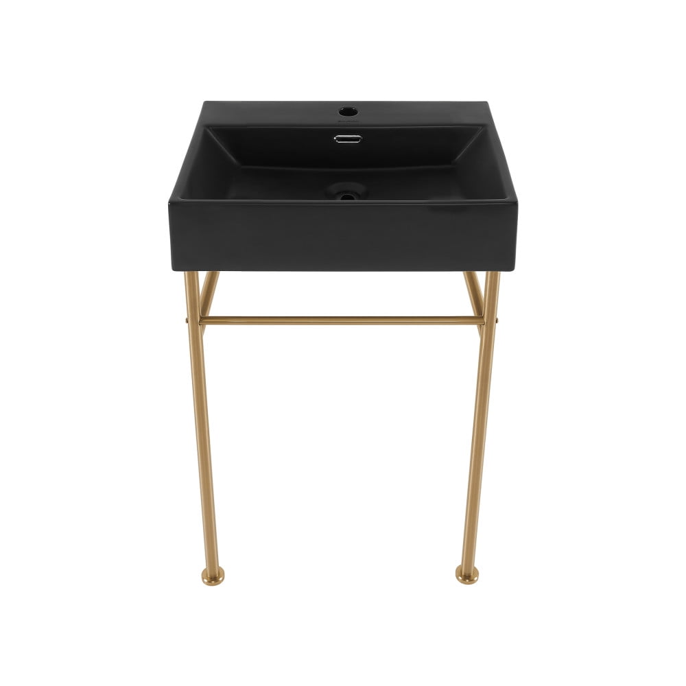 Claire 24 Ceramic Console Sink Matte Black Basin Brushed Gold Legs