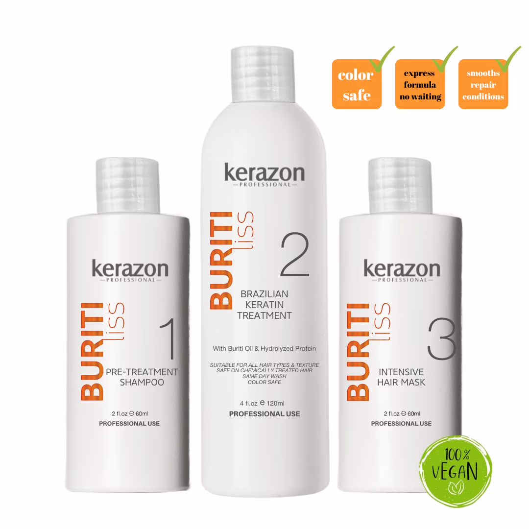 Clarifying Shampoo with Brazilian Keratin Treatment and Intensive Hair Mask KIT Tratamiento de Keratina Alisado 120ml KERAZON