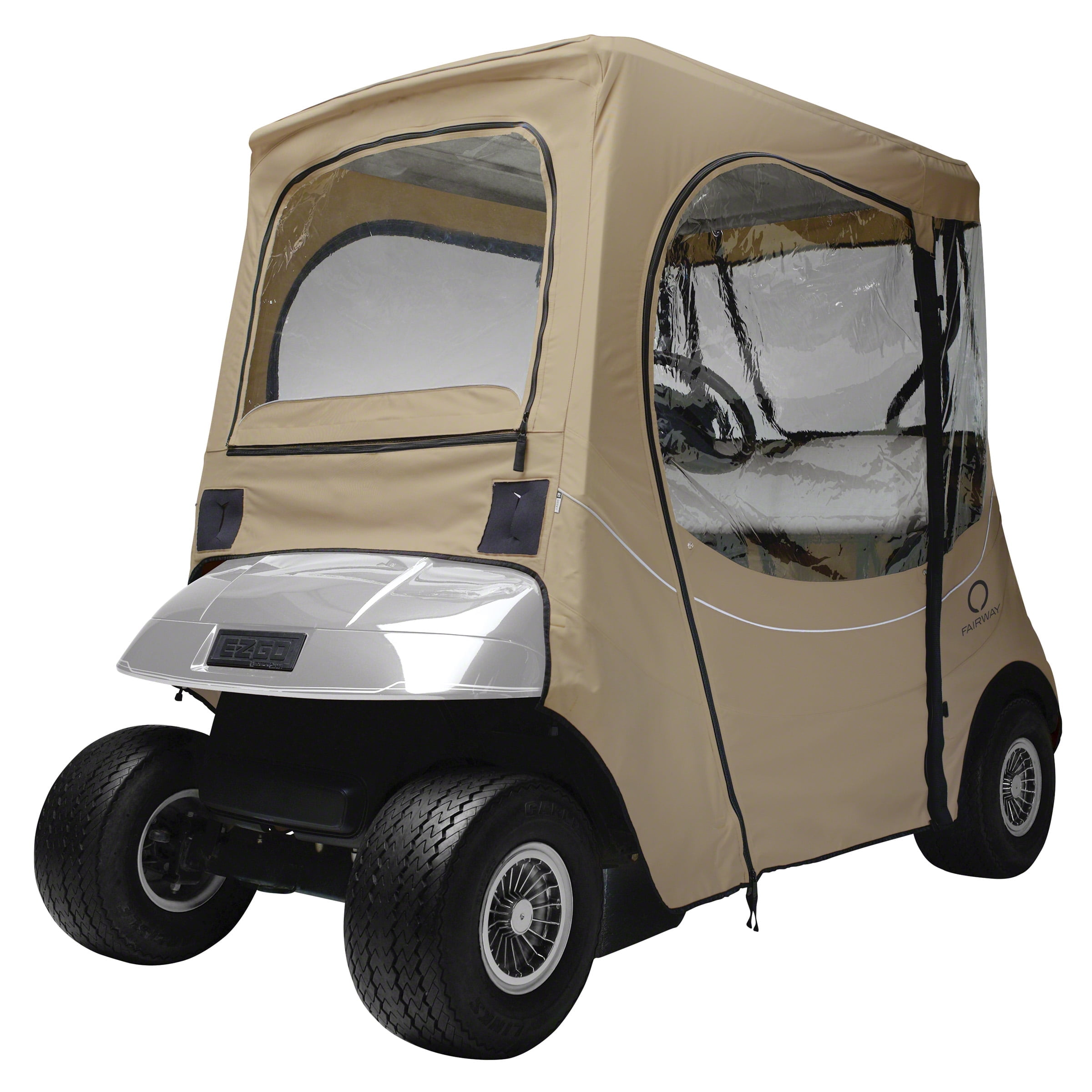 Classic Accessories Fairway Short Roof 2-Person FadeSafe™ Golf Cart Cover - E-Z-Go® Golf Cart Enclosure, 59”L Roofs, Light Khaki