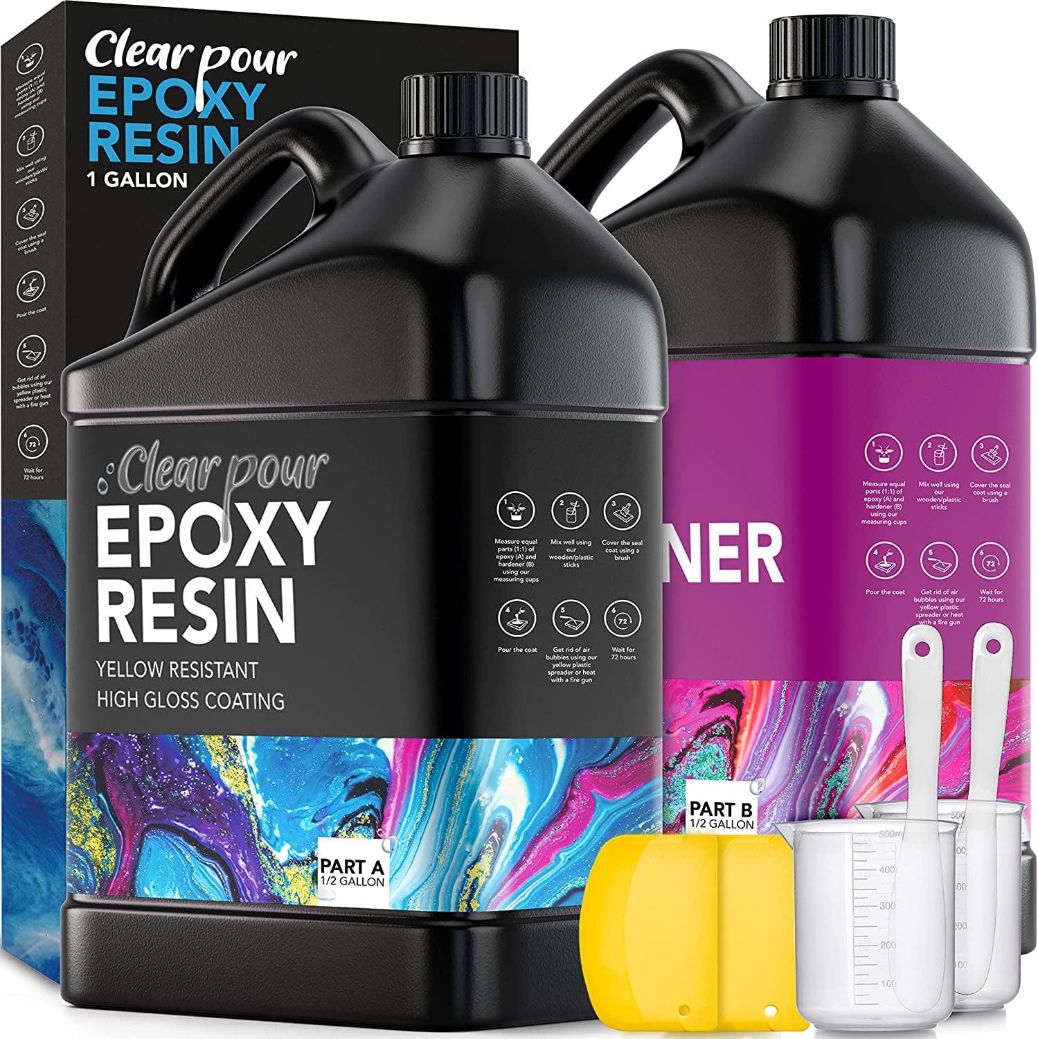 Clear Pour Epoxy Resin Kit Clear Epoxy Adhesive Epoxy Adhesive,1 Gallon, 2 Pieces