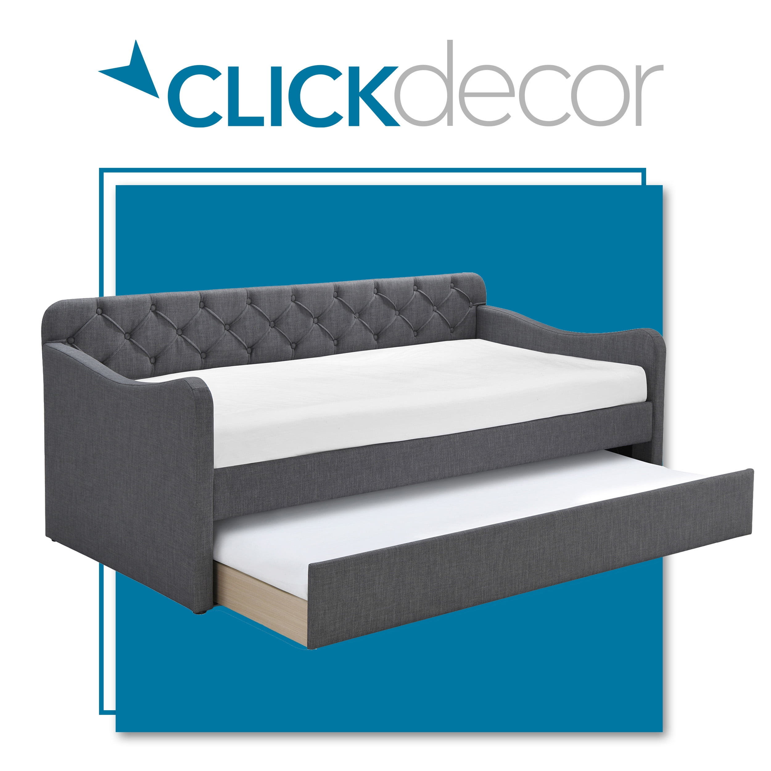 ClickDecor Carmina Upholstered Twin Size Daybed with Roll Out Trundle, Dark Gray