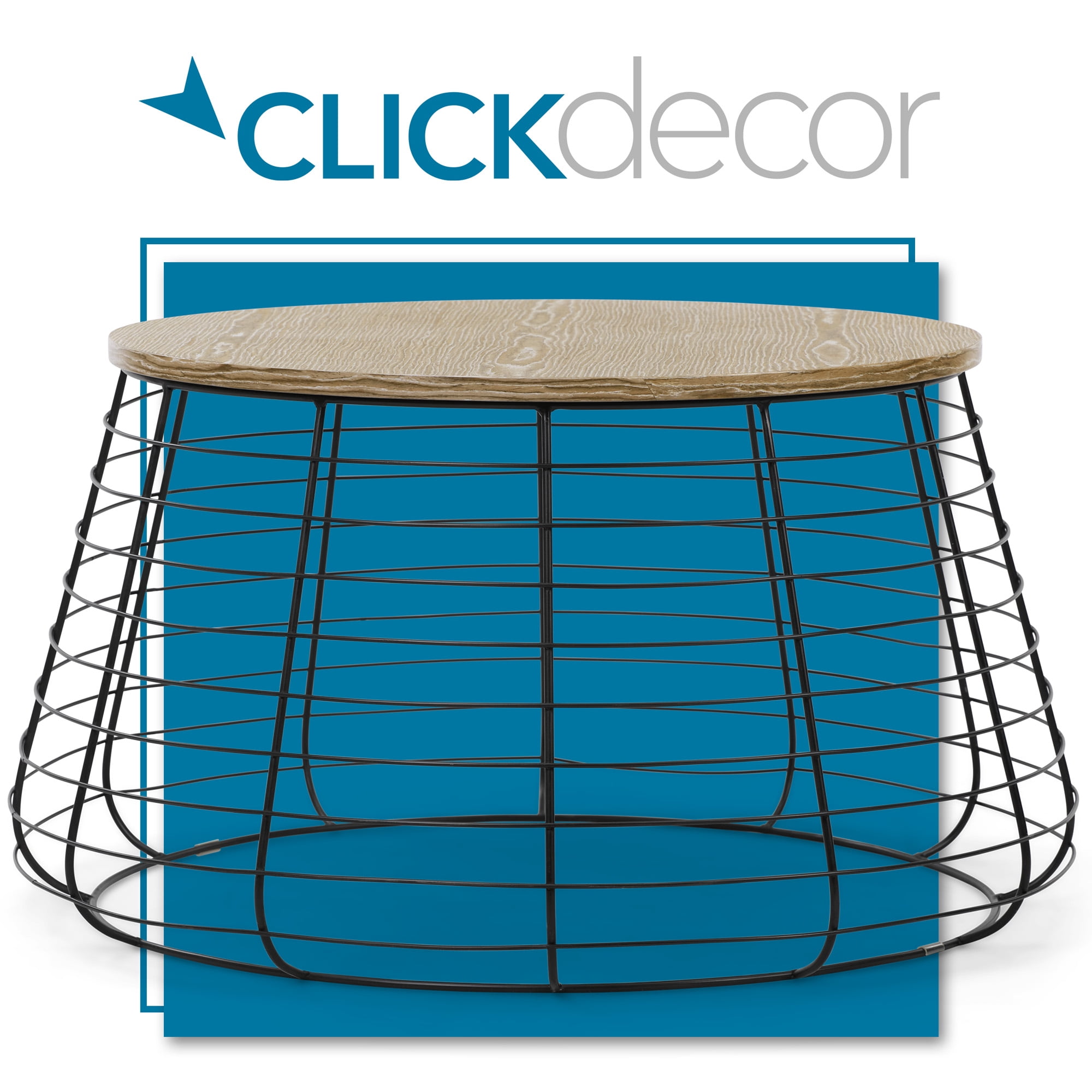 ClickDecor Morris Metal and Wood Top Round Coffee Table in Black