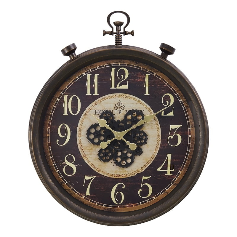 Clocks - 24" Round - Gear Mechanism - Wall Clock - Brown - Traditional