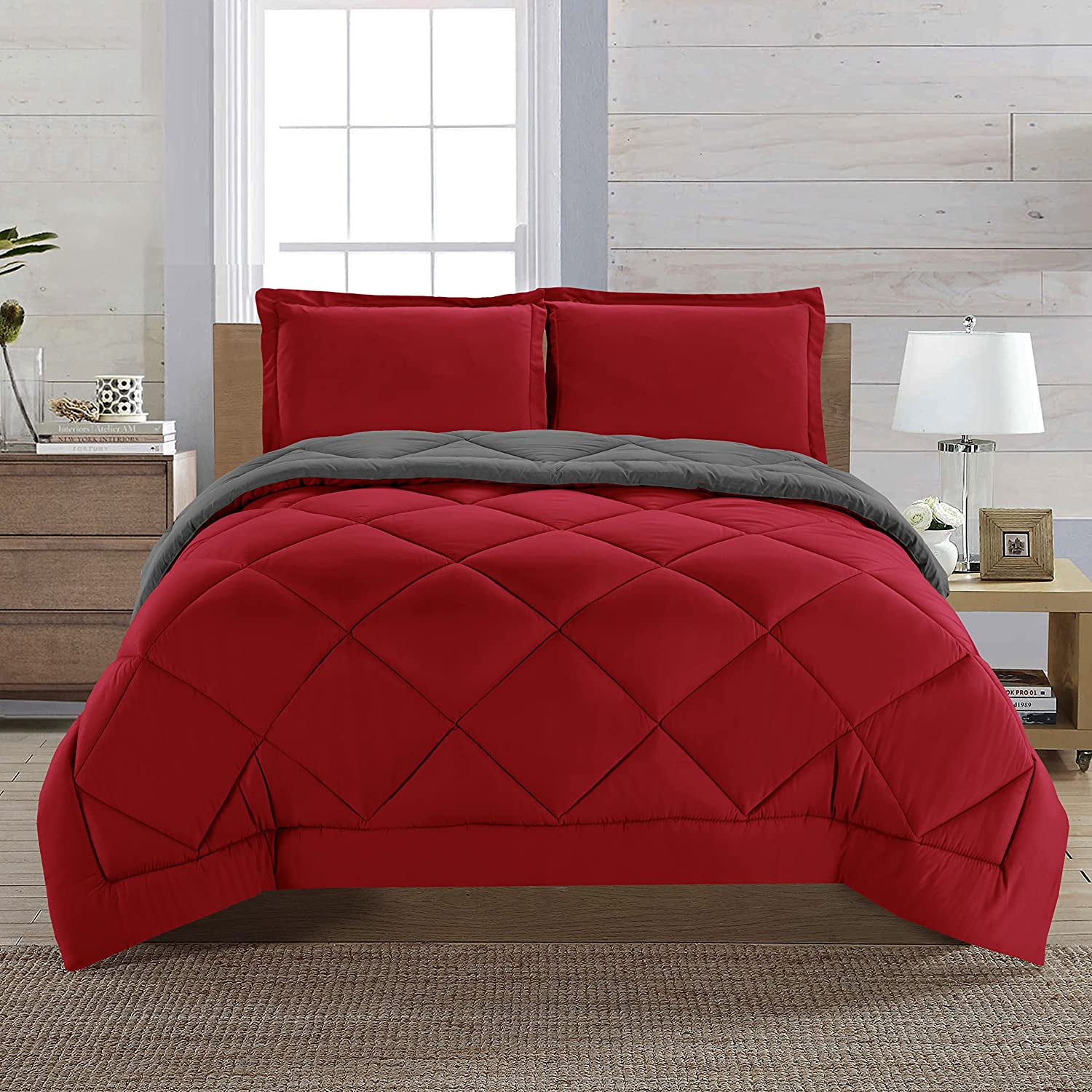 Close Out Deal , 2pc Comforter Set-Twin, Red/Gray