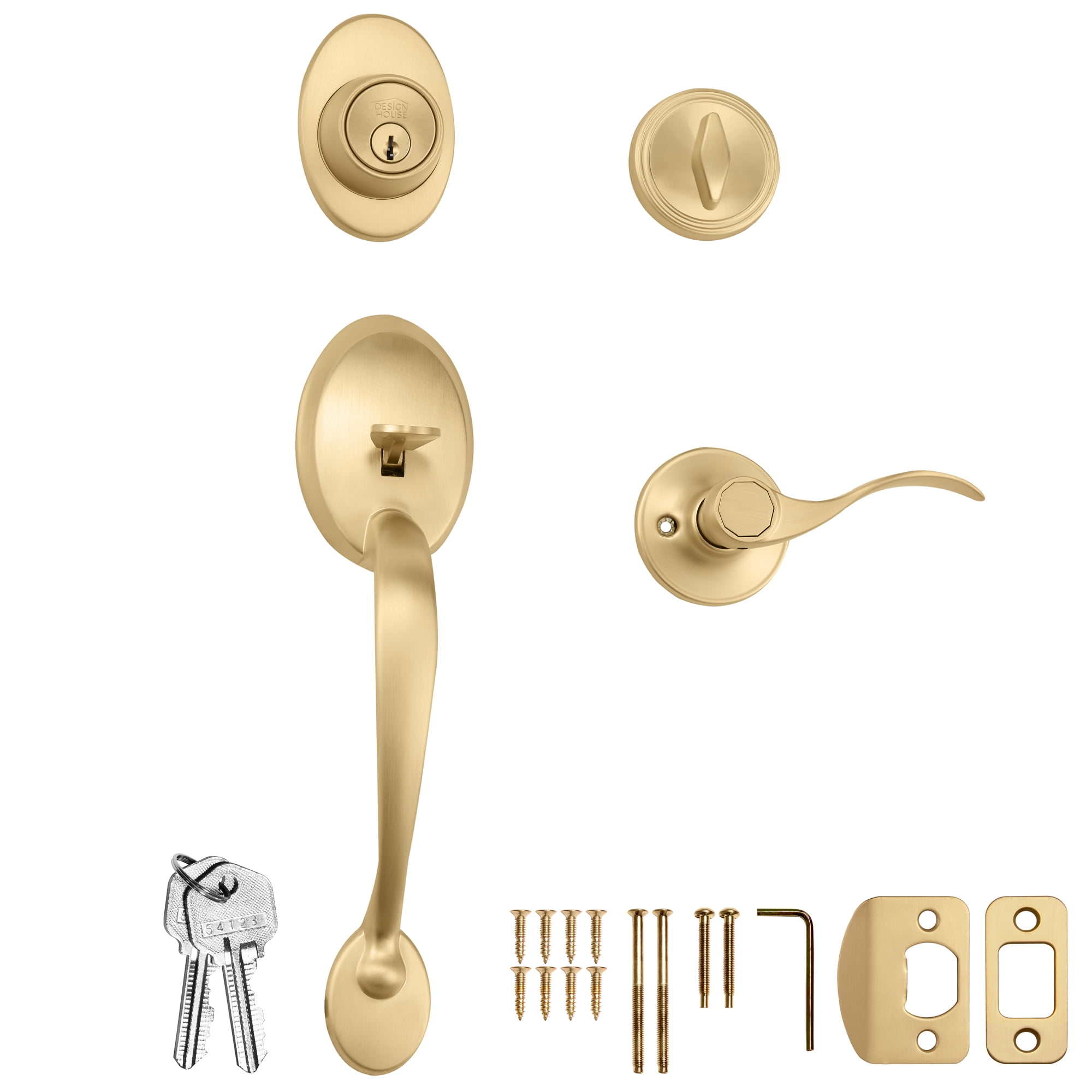 Design House Coventry 2-Way Door Handleset with Springdale Interior Lever and Single Cylinder Deadbolt, Satin Gold