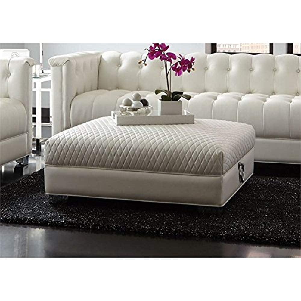Coaster Chaviano Collection 505394 41" Ottoman with Padded Breathable Leatherette Upholstery Chrome Legs and Quilted Detailing in Pearl