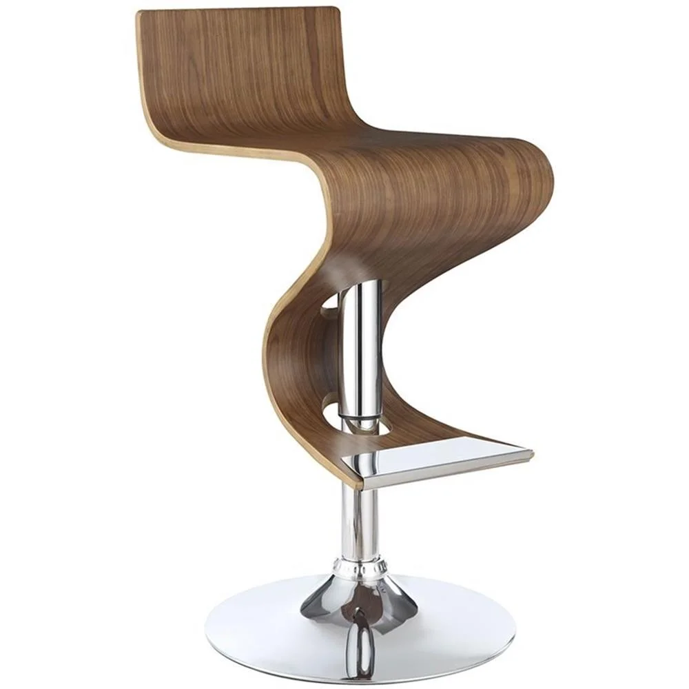 Coaster Contemporary S-Shaped Wood Adjustable Bar Stool in Walnut