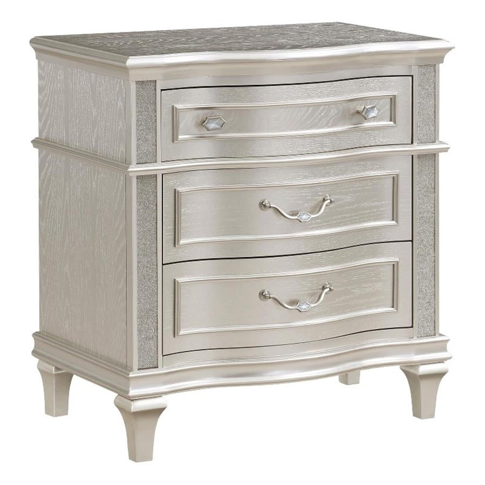 Evangeline 3-drawer Nightstand Silver Oak