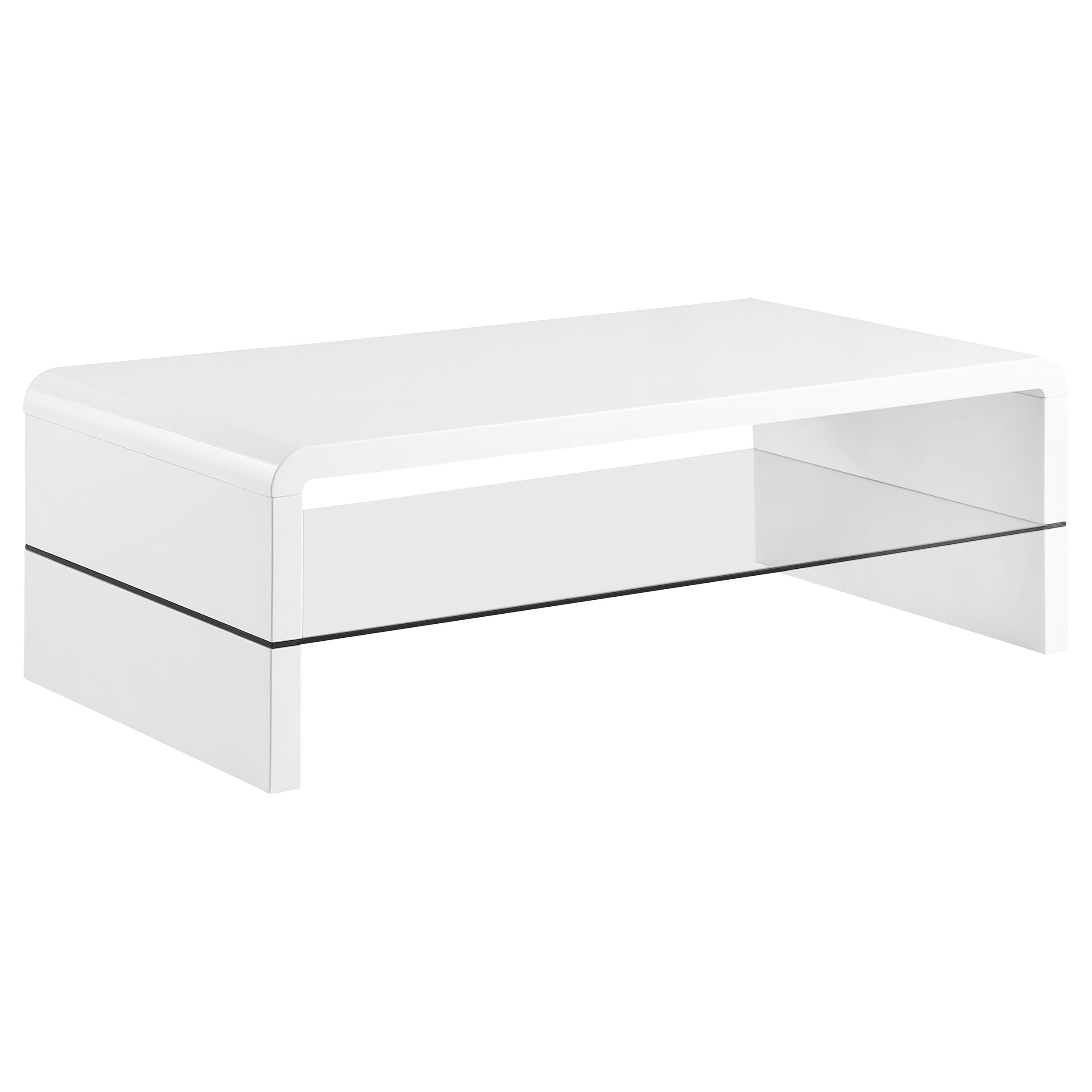 Airell Rectangular Coffee Table with Shelf White High Gloss