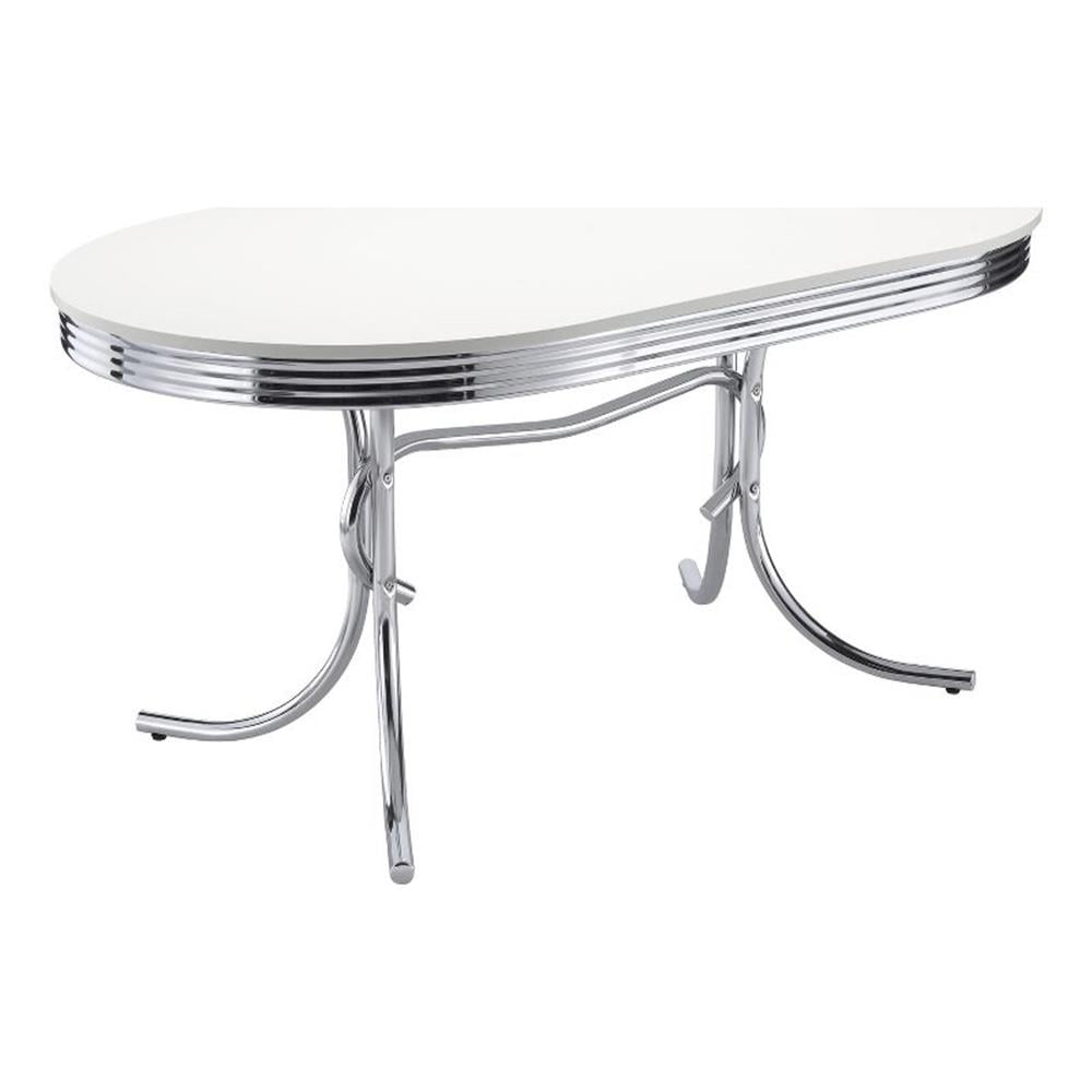 Retro Oval 60-inch Wood Top Dining Table White and Chrome