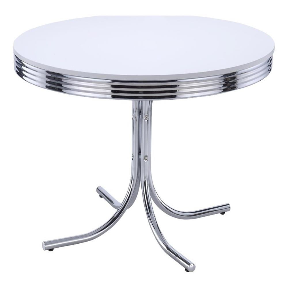 Retro Round Dining Table Glossy White and Chrome