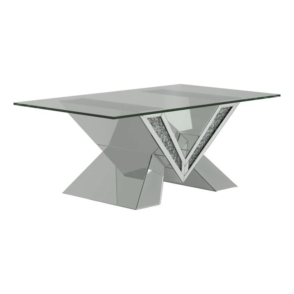 Taffeta Glass Top Mirrored Acrylic Coffee Table Silver
