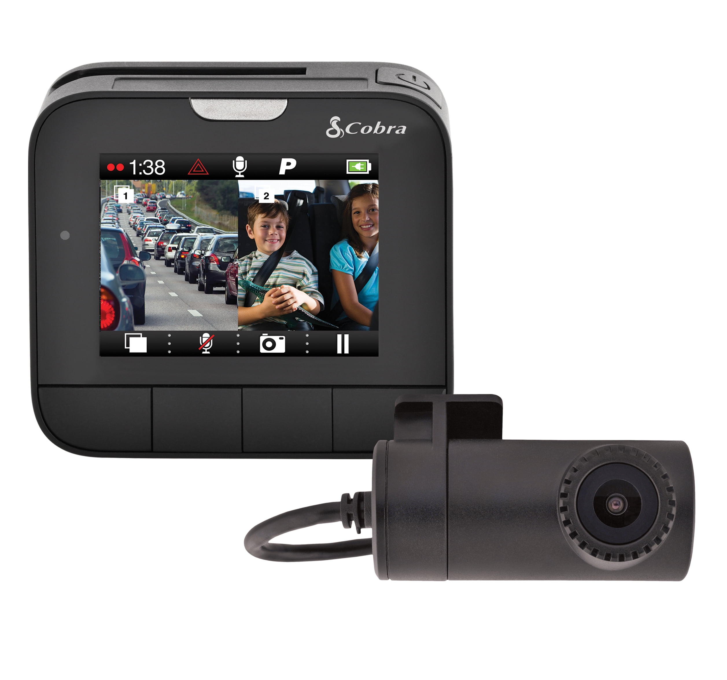 Cobra DASH 2216D Dual-View Dash Camera | 1296P Resolution | Front and Rear Cameras
