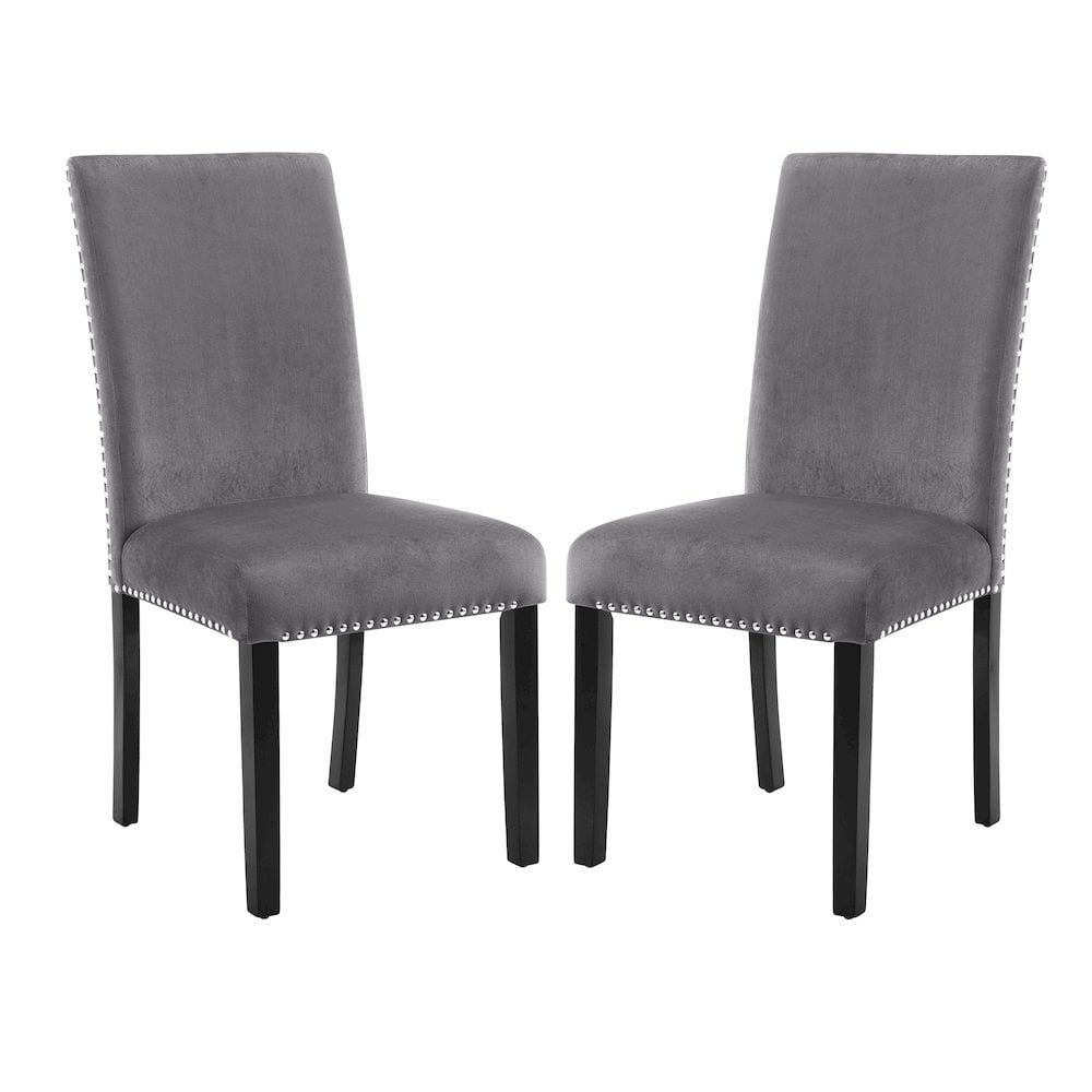 Cobre Contemporary Velvet Dining Chair with Nailhead Trim(Set of 2) in Gray