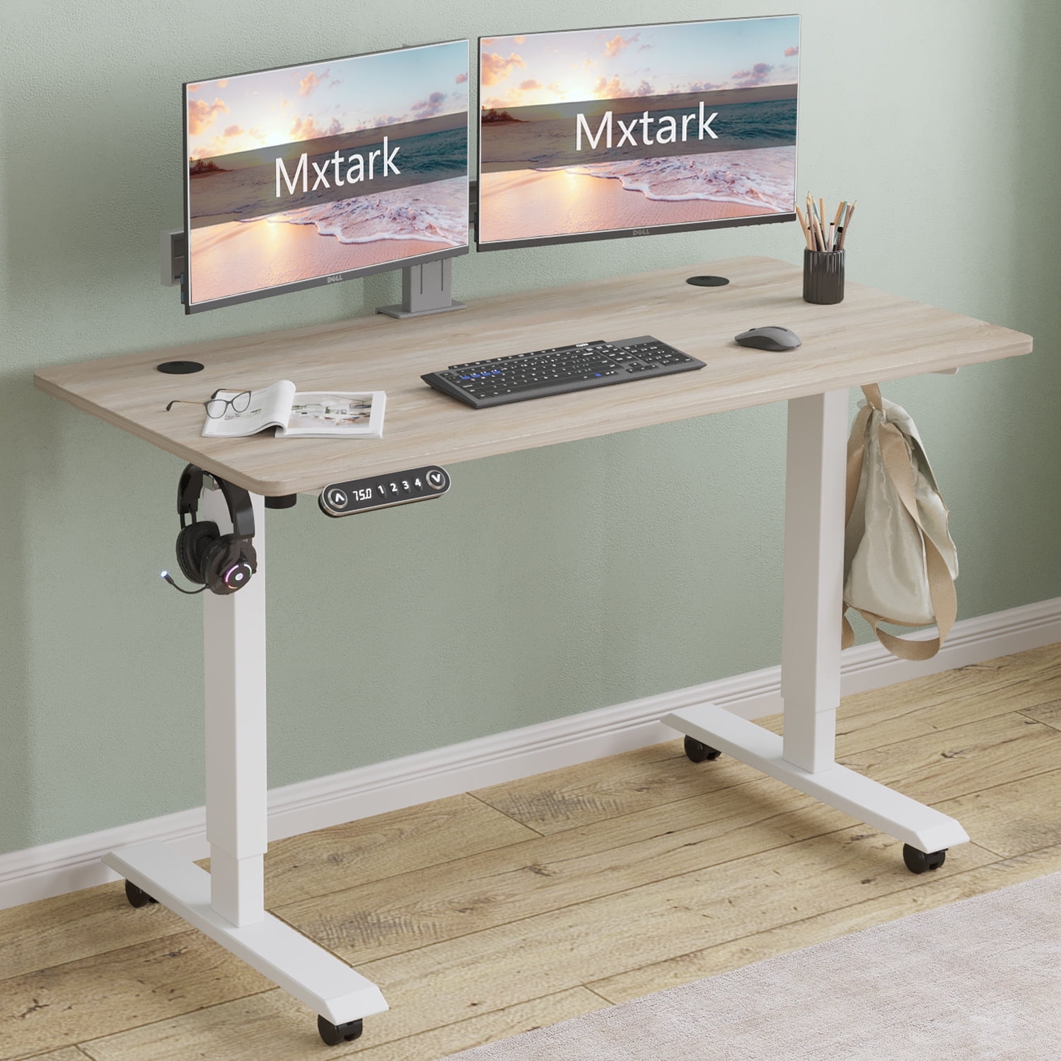 CometMin Electric Height Adjustable Standing Desk Stand Up Desk Workstation Splice Board Home Office Computer Standing Table Height Adjustable Ergonomic Desk Oak 48"