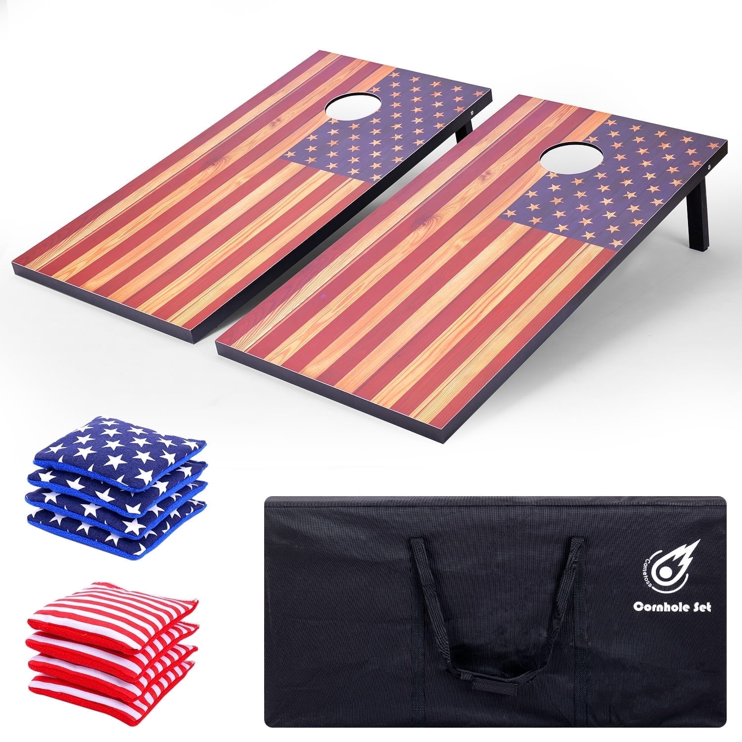 Cometoss Cornhole Set Corn Holes Outdoor Game 4' x 2' Cornhole Boards Bean Bag Toss Game Outdoor for Family Lawn Beach Outside Activities,Include 8 Bean Bag 1 Carrying Bag 47.2x23.6 Inch America Flag