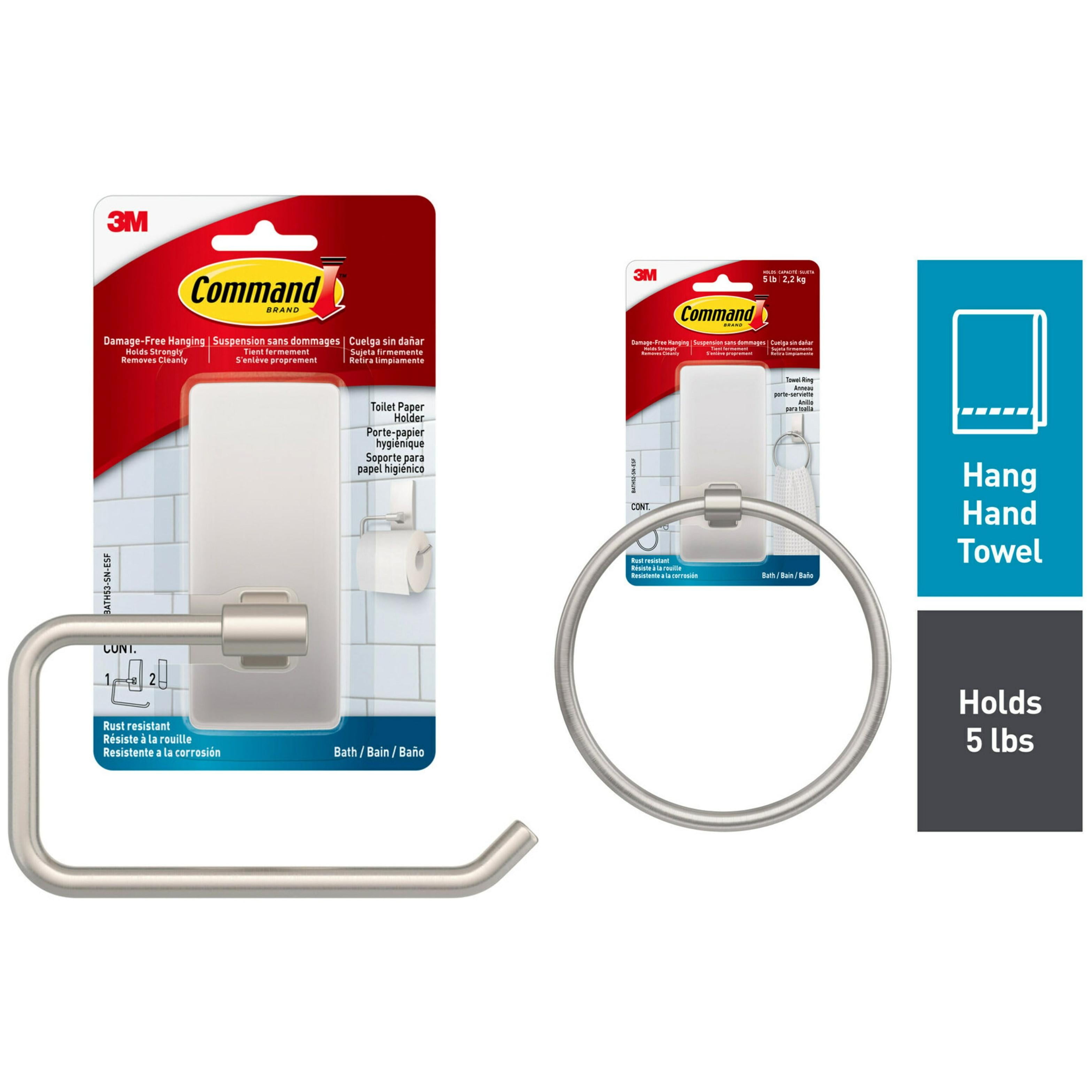 Command Bath Satin Nickel Toilet Paper Holder and Command Bath Satin Nickel Towel Ring