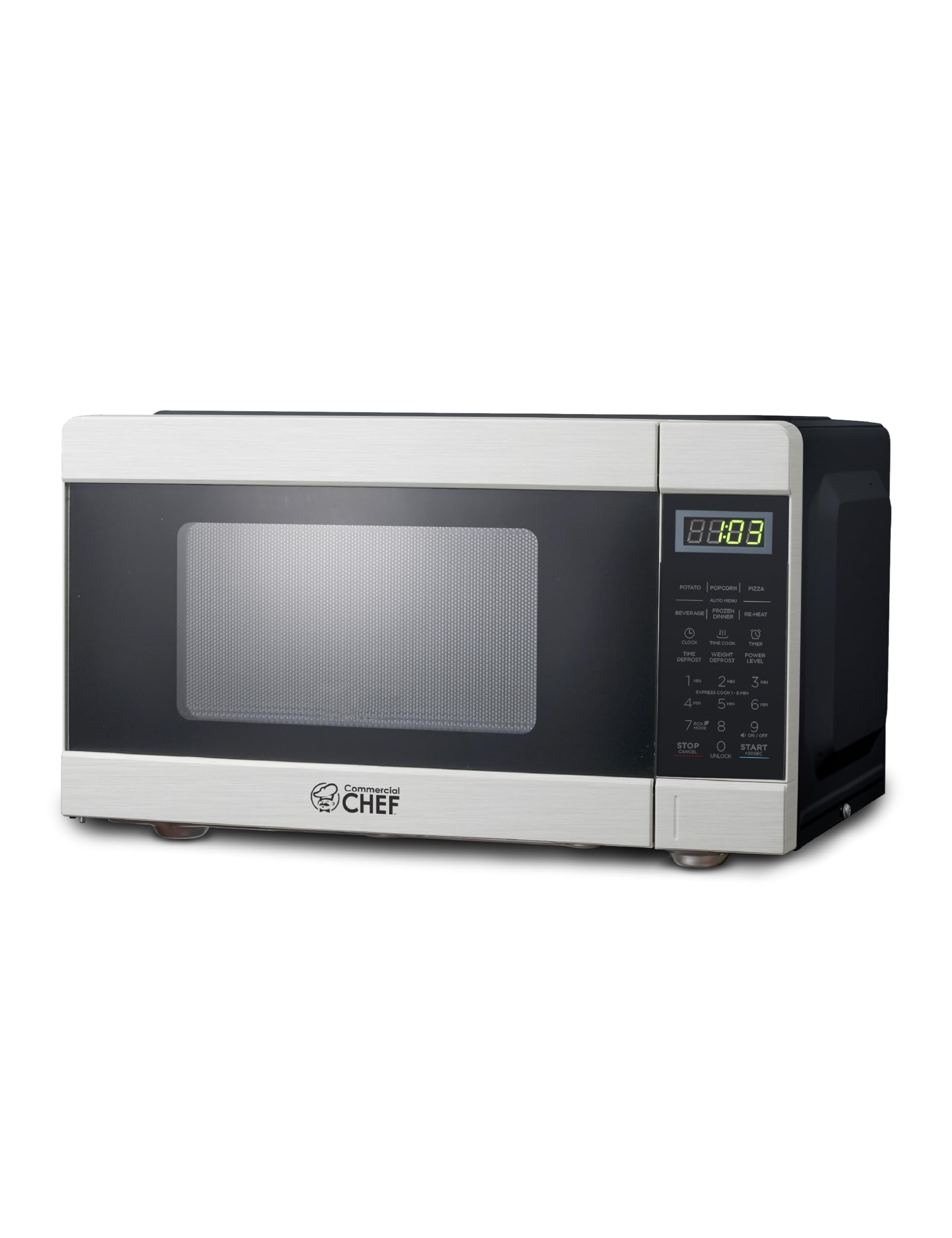 Commercial Chef CHM009 Countertop Microwave 900W, 0.9 cu. ft., Stainless Steel and Black, Small