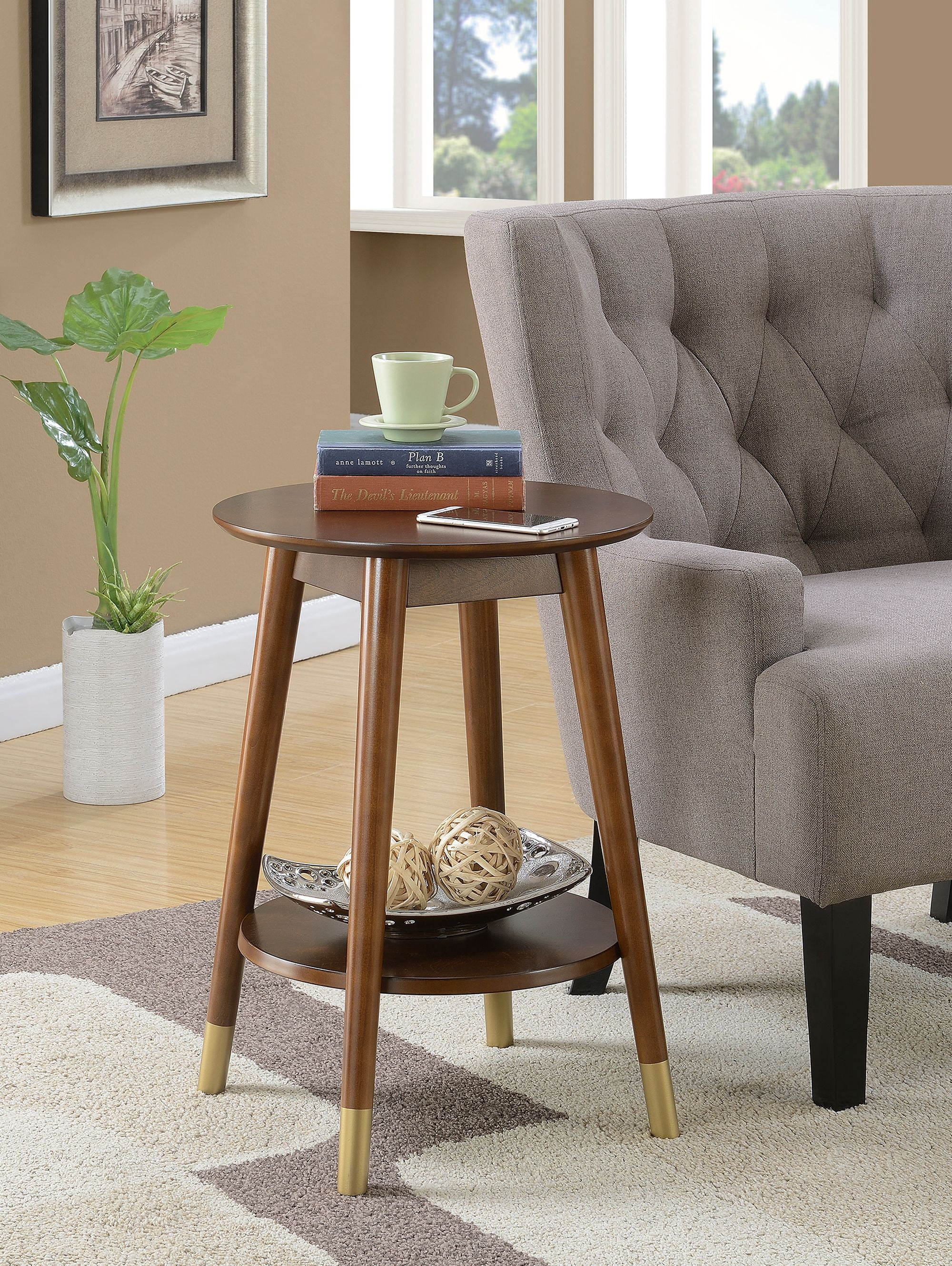 Convenience Concepts Wilson Mid Century Round End Table with Bottom Shelf