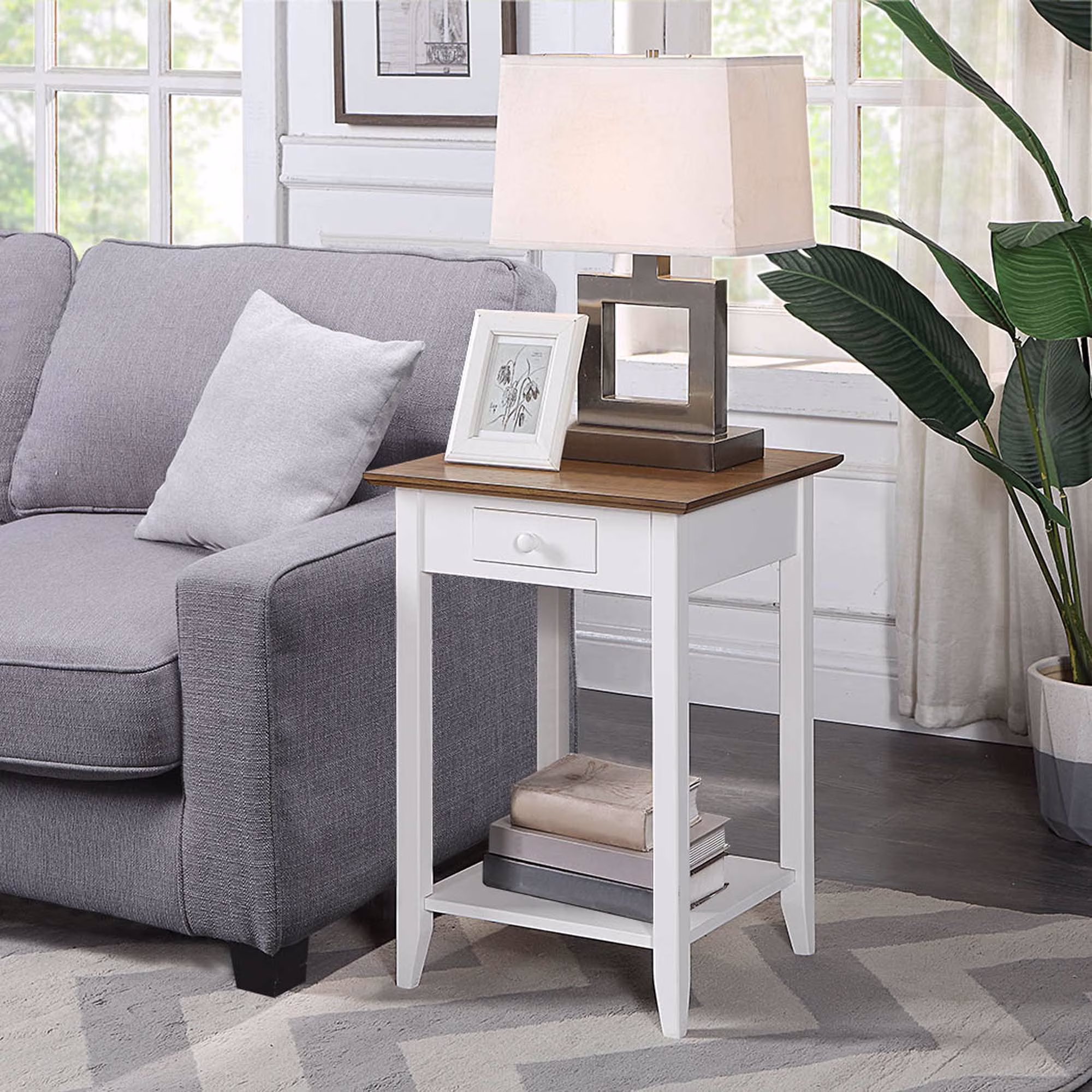 Convenience Concepts American Heritage 1 Drawer End Table with Shelf, Driftwood/White