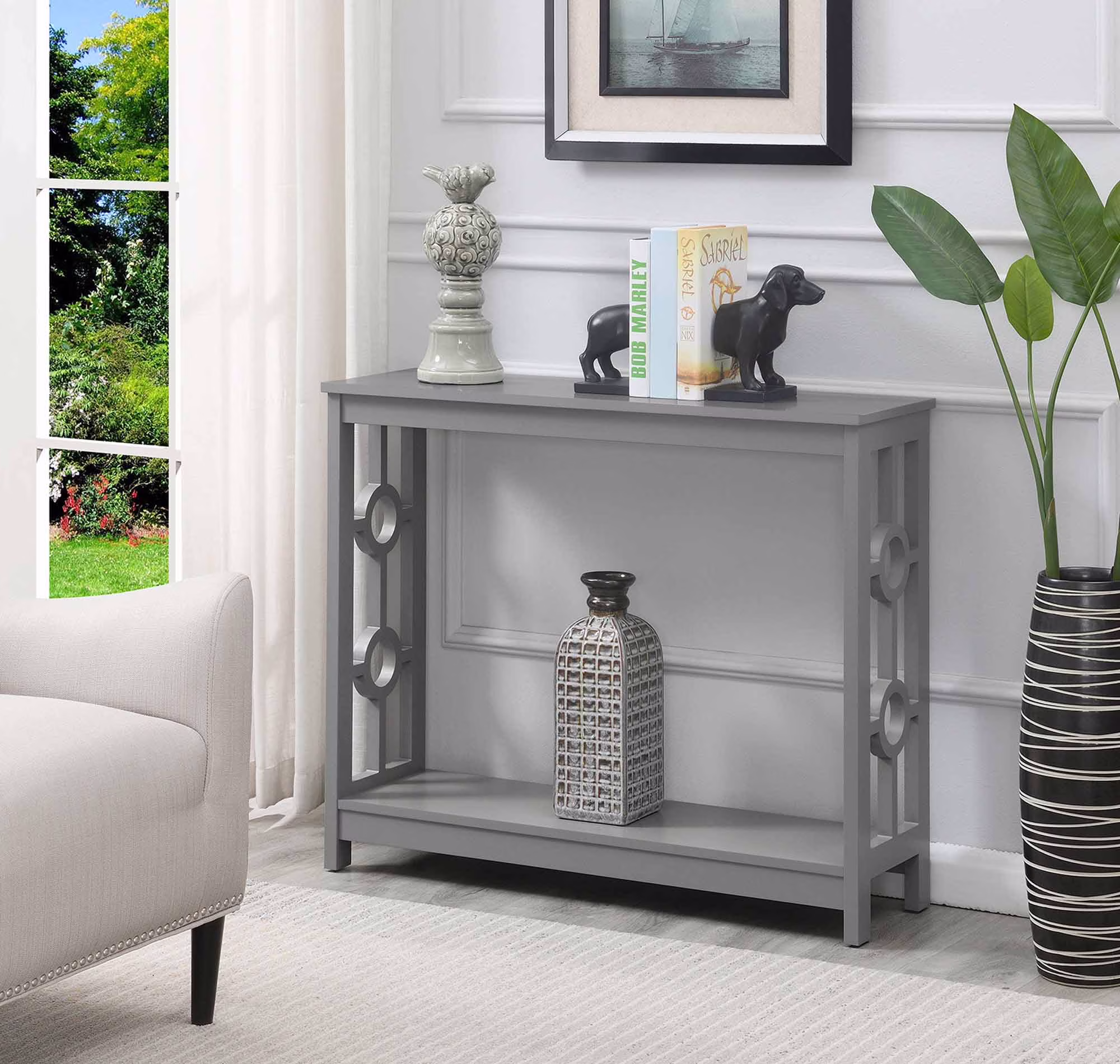 Convenience Concepts Contemporary Ring Console Table with Shelf, Gray
