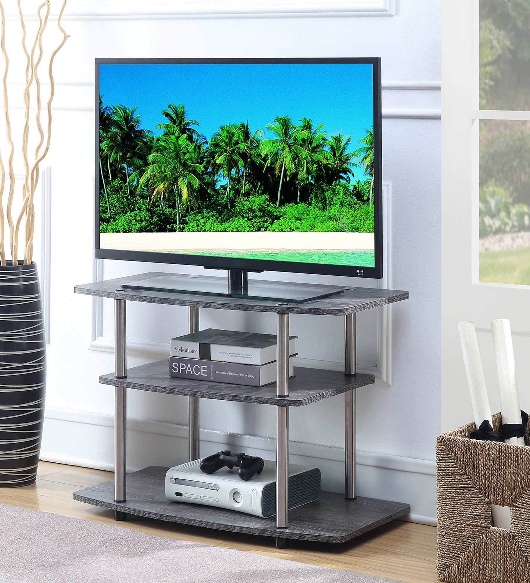 Convenience Concepts Designs2Go No Tools 3 Tier TV Stand, Weathered Gray